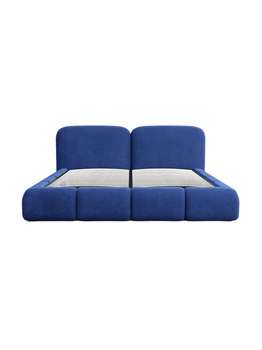 
Design Polsterbett „Mirage“ mit Ablagefach, Samt Blau - 140 x 200 cm