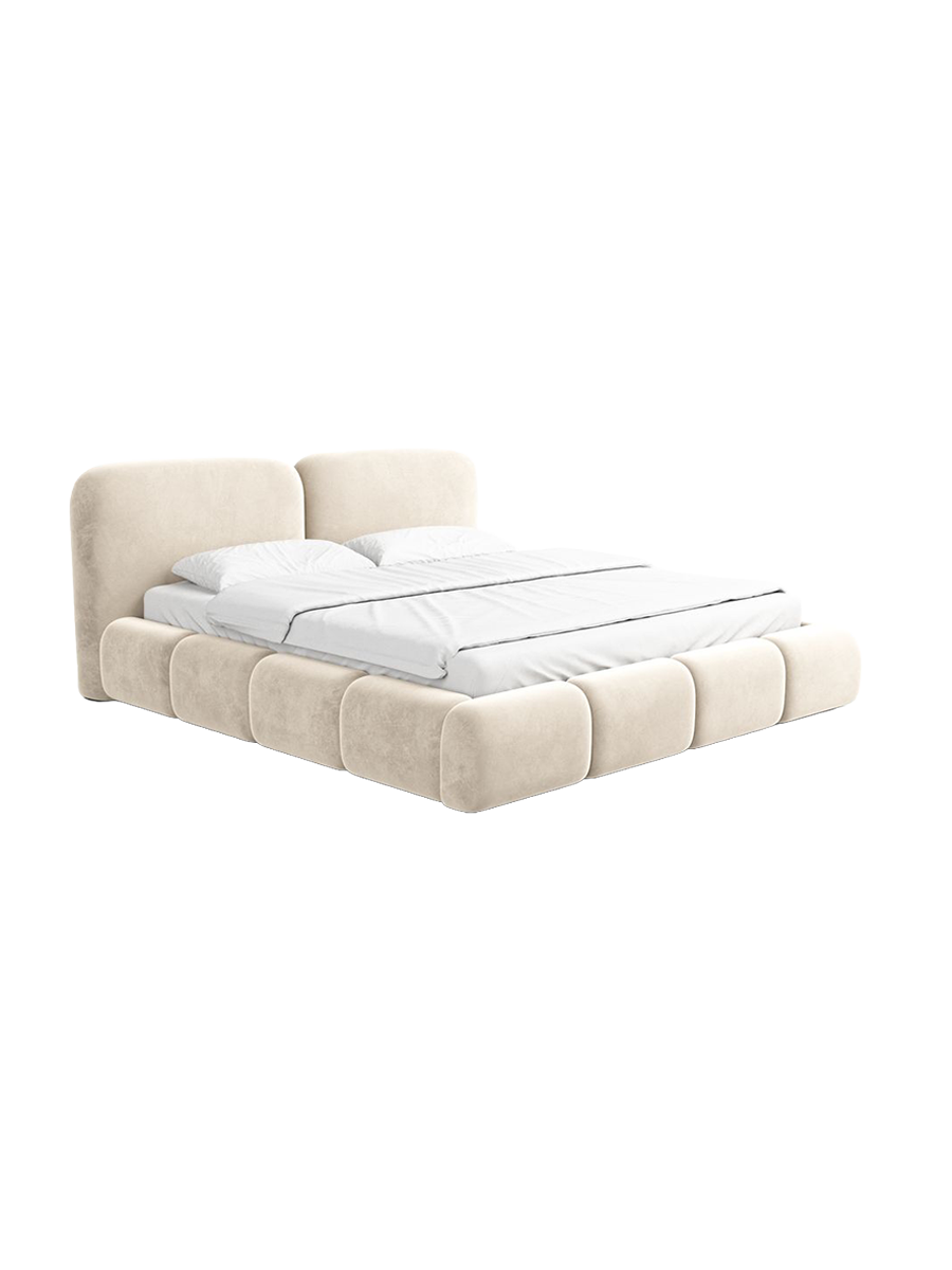
Design Polsterbett „Mirage“ mit Ablagefach, Samt Cream - 140 x 200 cm