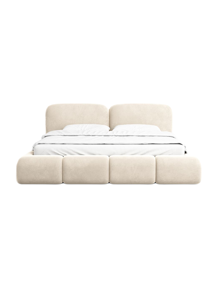 
Design Polsterbett „Mirage“ mit Ablagefach, Samt Cream - 140 x 200 cm