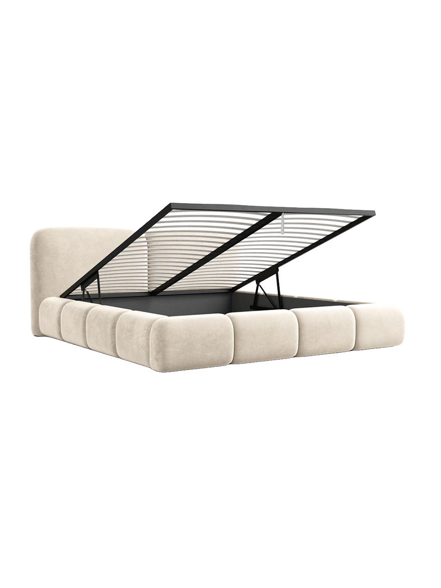 
Design Polsterbett „Mirage“ mit Ablagefach, Samt Cream - 140 x 200 cm