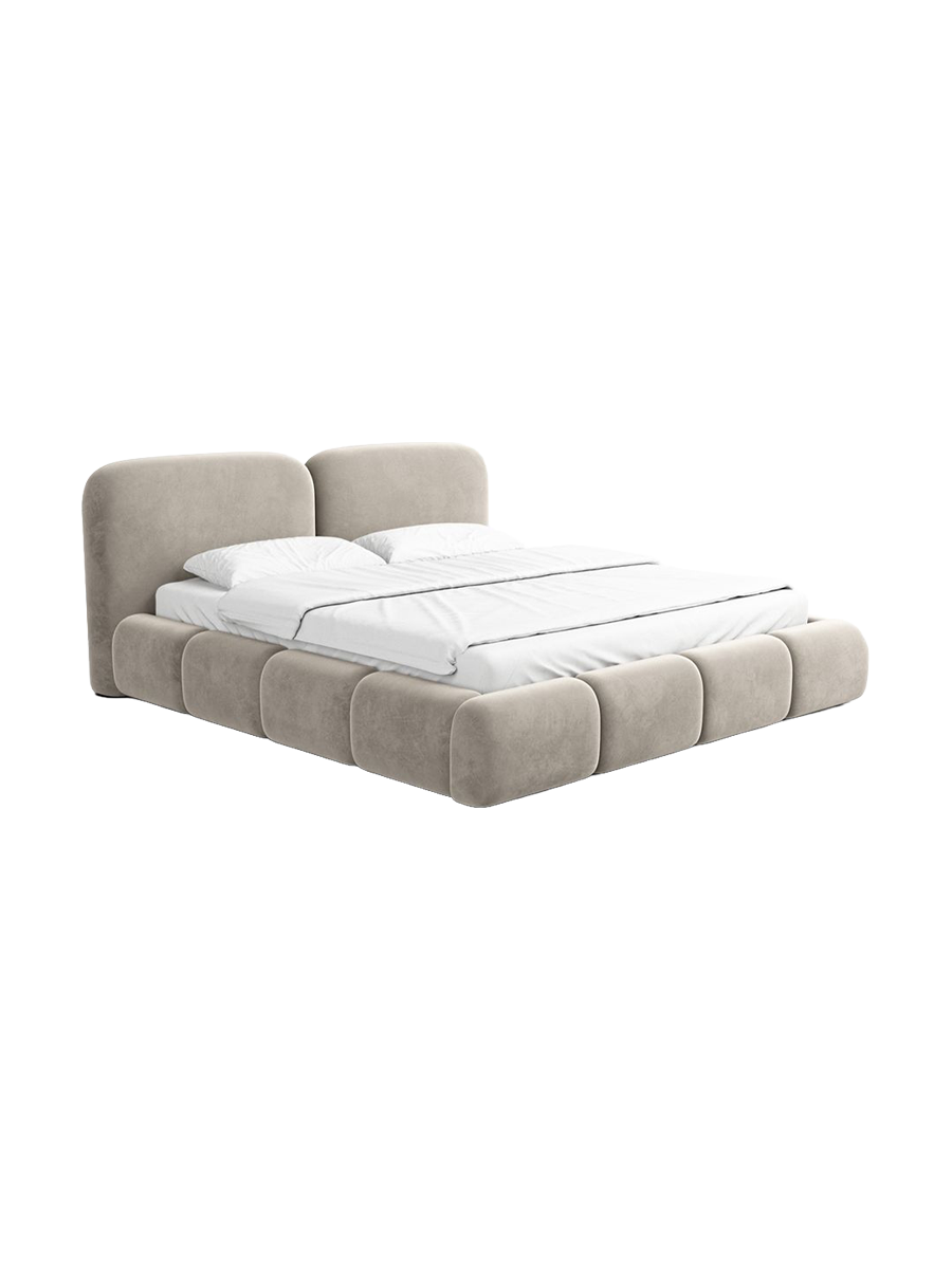 
Design Polsterbett „Mirage“ mit Ablagefach, Samt Beige dunkel - 140 x 200 cm