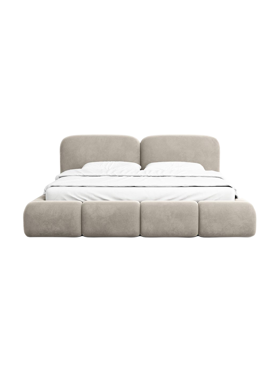 
Design Polsterbett „Mirage“ mit Ablagefach, Samt Beige dunkel - 140 x 200 cm