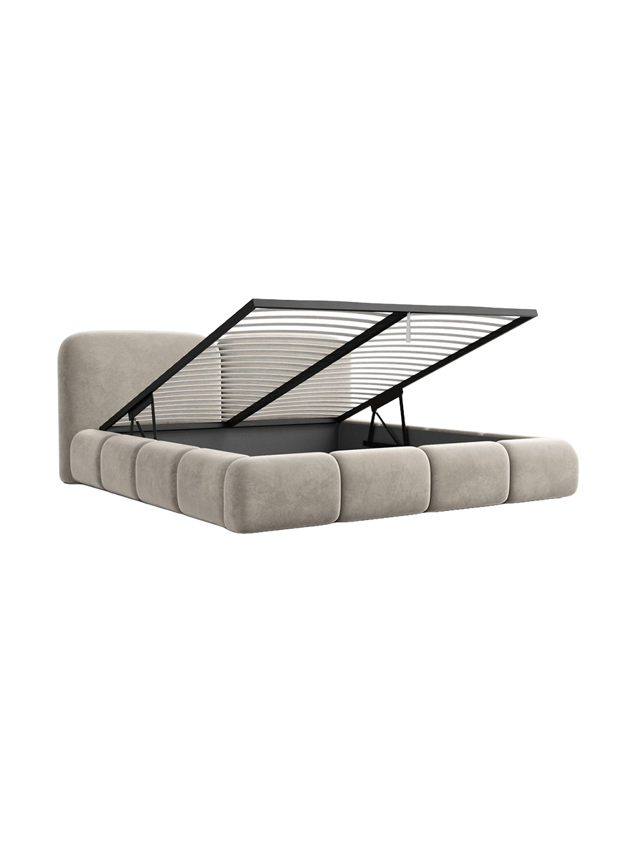 
Design Polsterbett „Mirage“ mit Ablagefach, Samt Beige dunkel - 140 x 200 cm