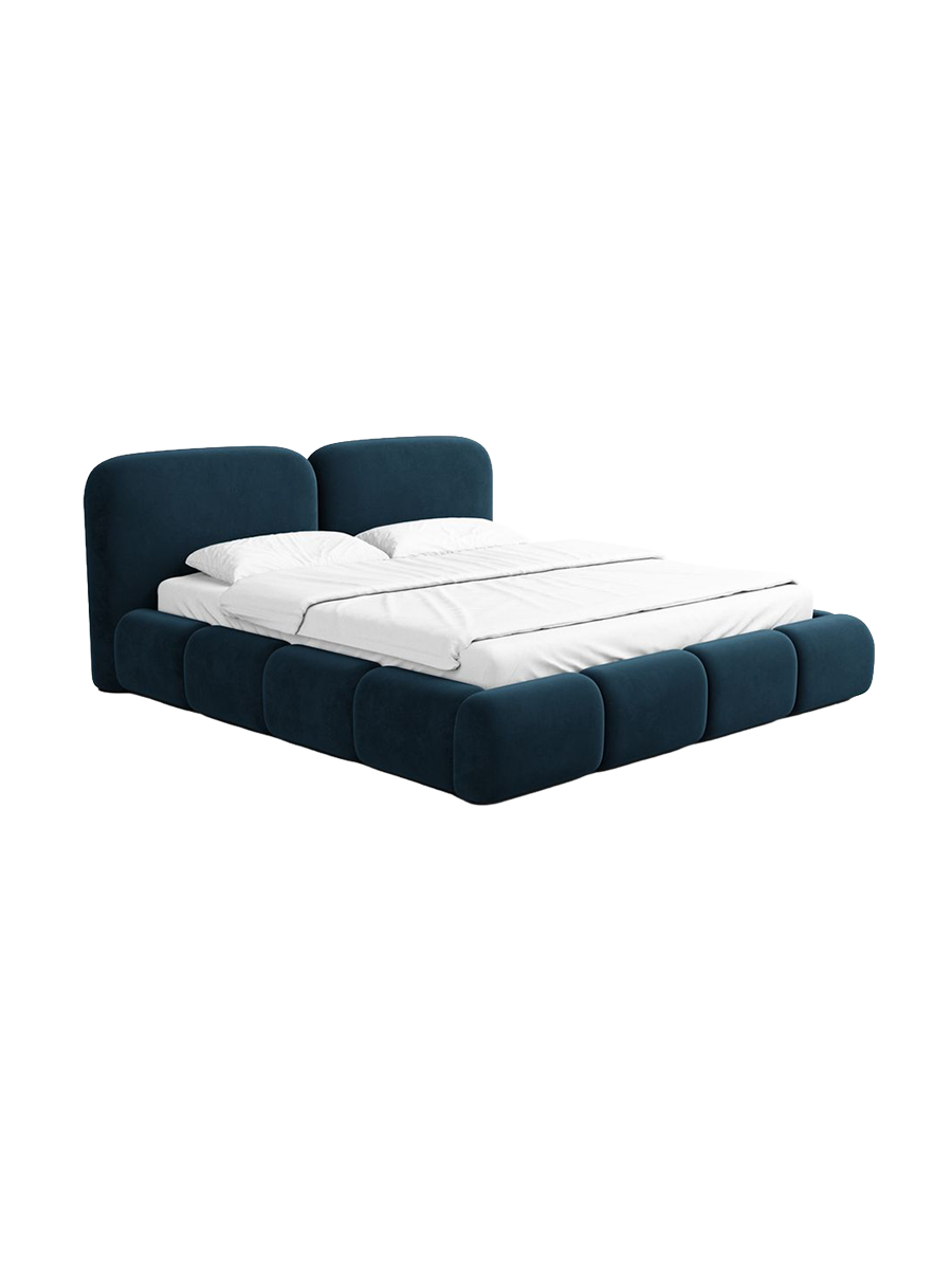 
Design Polsterbett „Mirage“ mit Ablagefach, Samt Dunkelblau - 140 x 200 cm