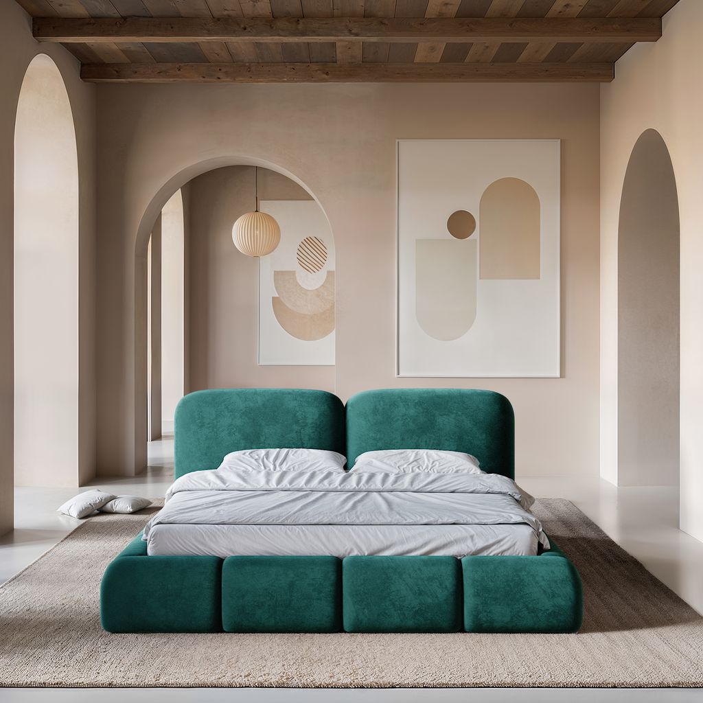 
Design Polsterbett „Mirage“ mit Ablagefach, Samt Grün - 140 x 200 cm