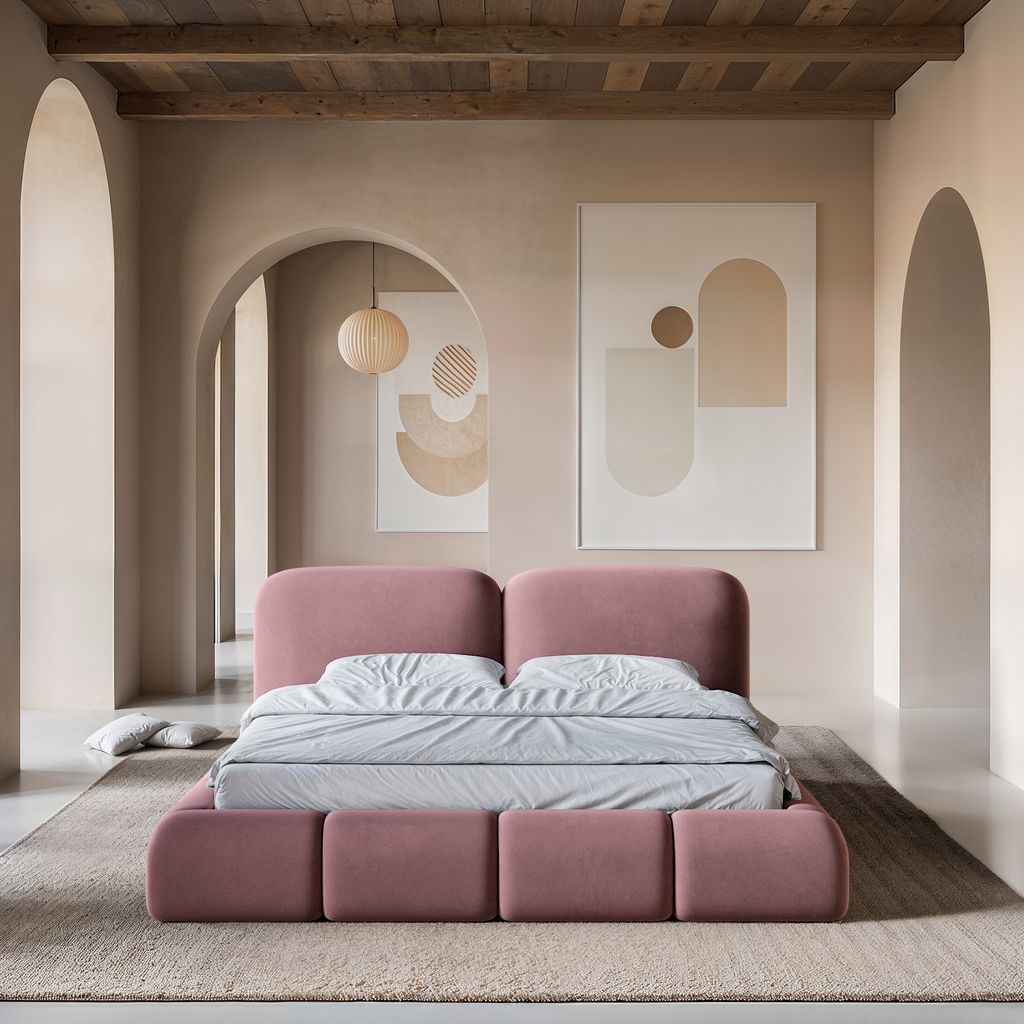 
Design Polsterbett „Mirage“ mit Ablagefach, Samt Lachsrosa - 140 x 200 cm