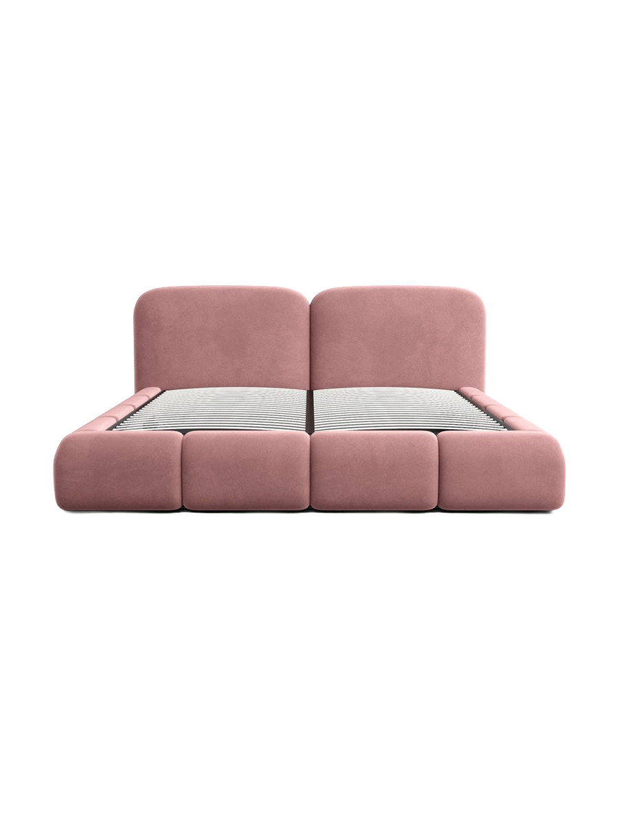 
Design Polsterbett „Mirage“ mit Ablagefach, Samt Lachsrosa - 140 x 200 cm