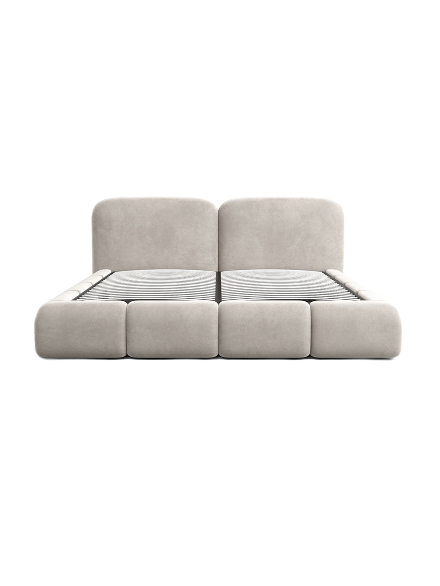 
Design Polsterbett „Mirage“ mit Ablagefach, Samt Sand - 140 x 200 cm