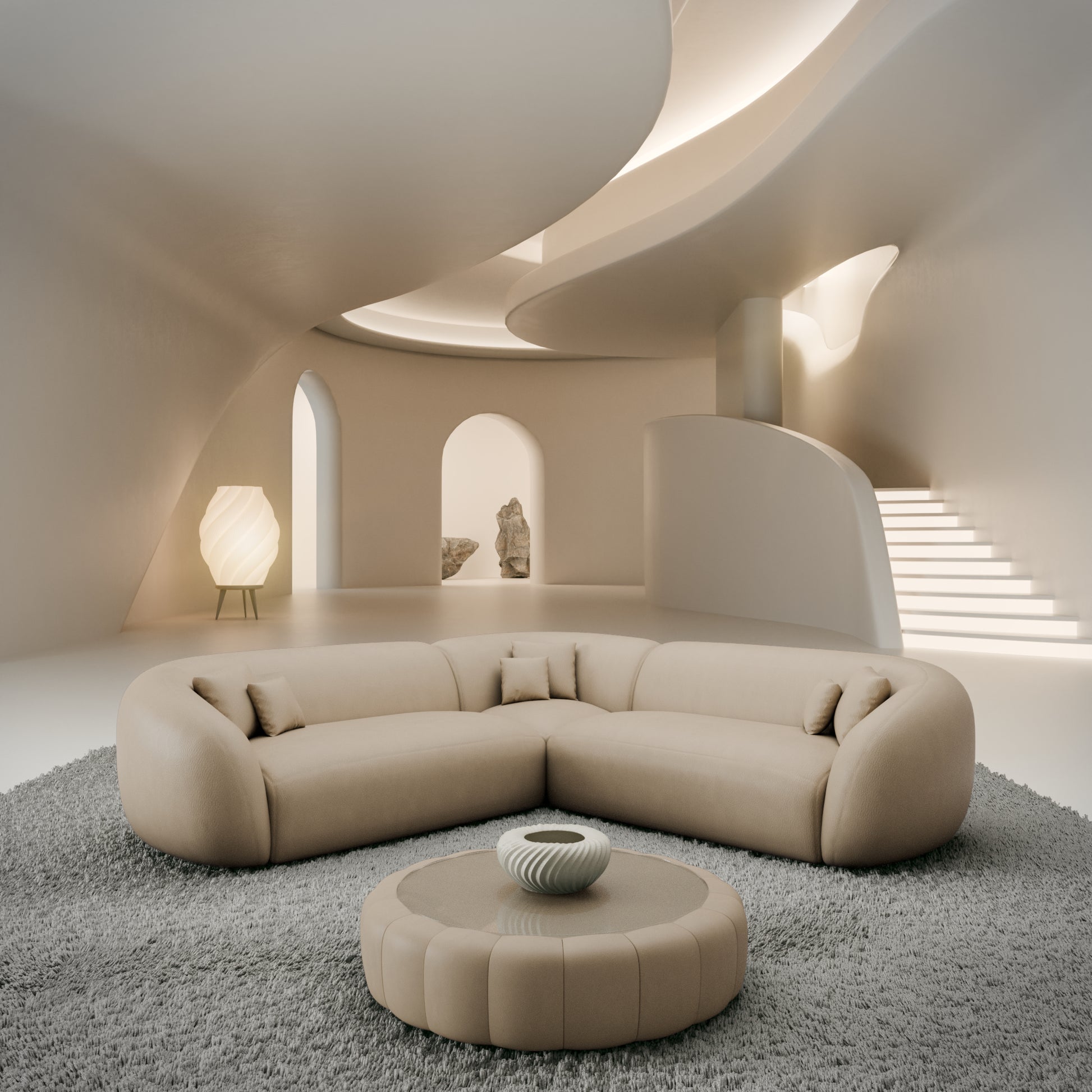 
5-Sitzer Design Echtleder Ecksofa „Serano“ - Echtleder Beige