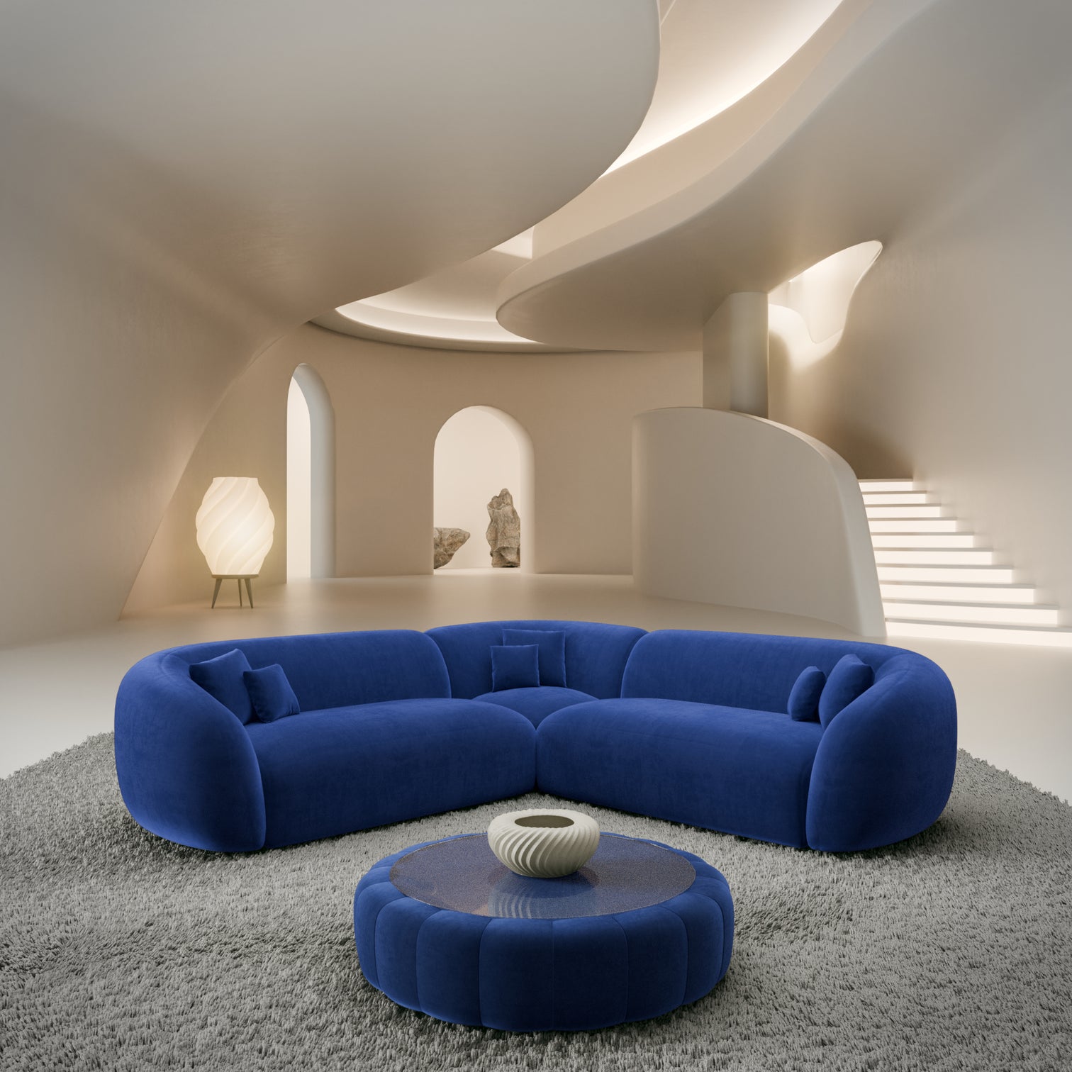 
5-seat designer corner sofa “Serano” with velvet upholstery - Velvet cover Royal Blue