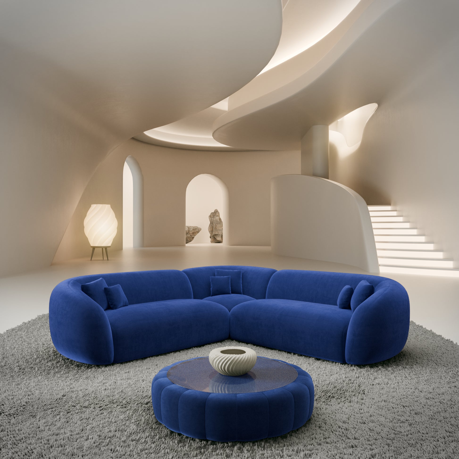 
5-Sitzer Design Ecksofa „Serano“ mit Samtbezug - Samtbezug Königsblau