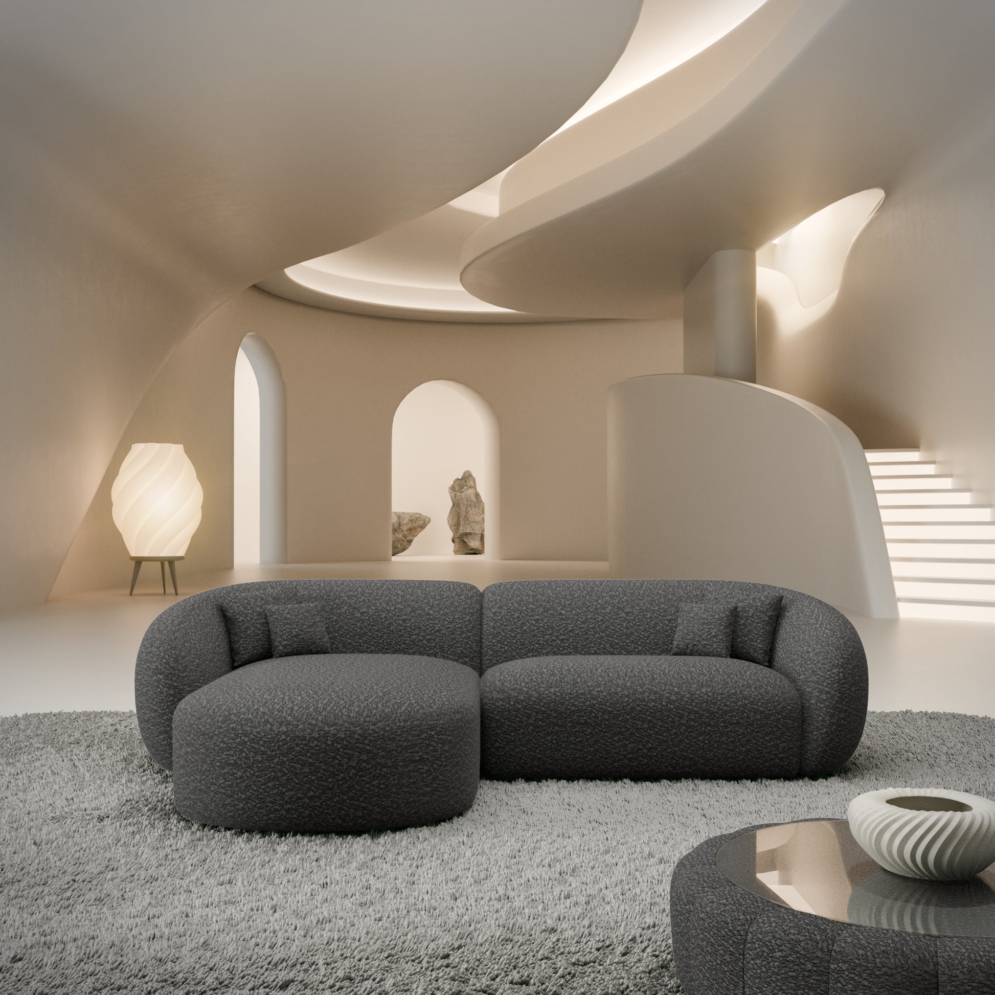 
4-Sitzer Design Ecksofas „Serano“ mit Bouclé-Bezug - Bouclé Graphit / Eckteil links