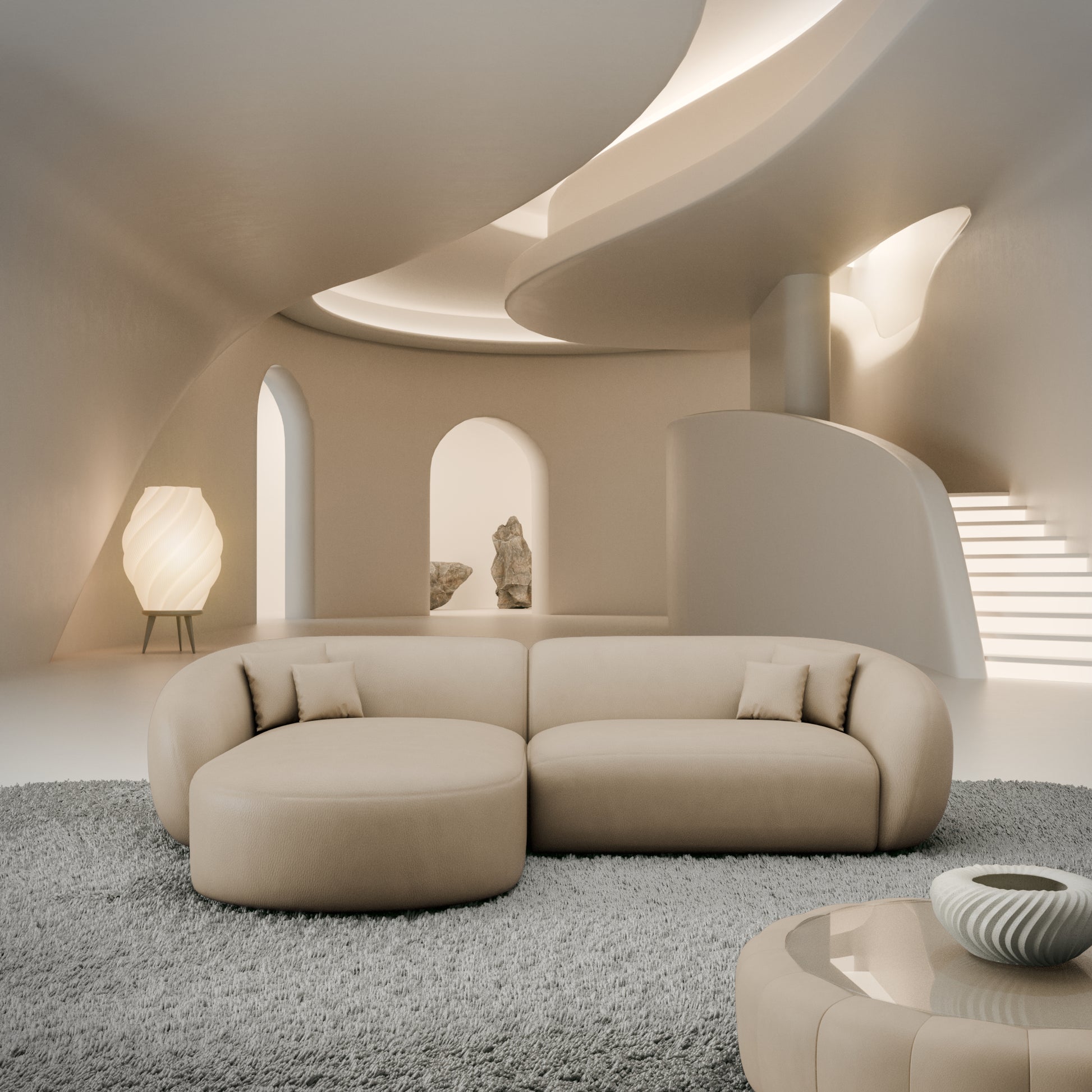 
4-Sitzer Design Echtleder Ecksofa „Serano“ - Echtleder Beige / Eckteil links