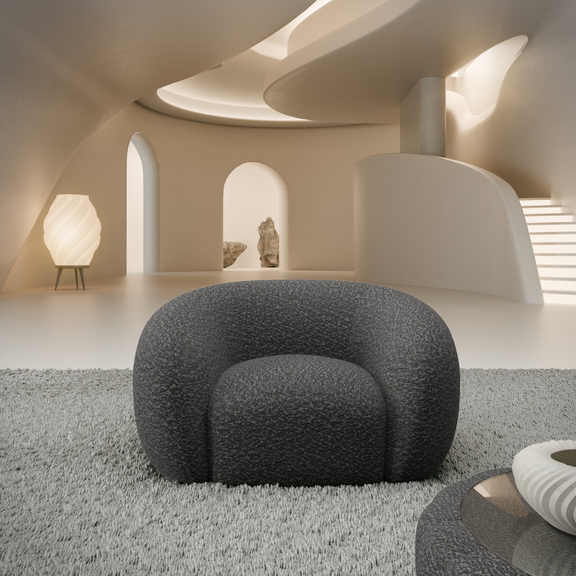 
Design Loungesessel „Serano“ mit Bouclé-Bezug - Bouclé Graphit