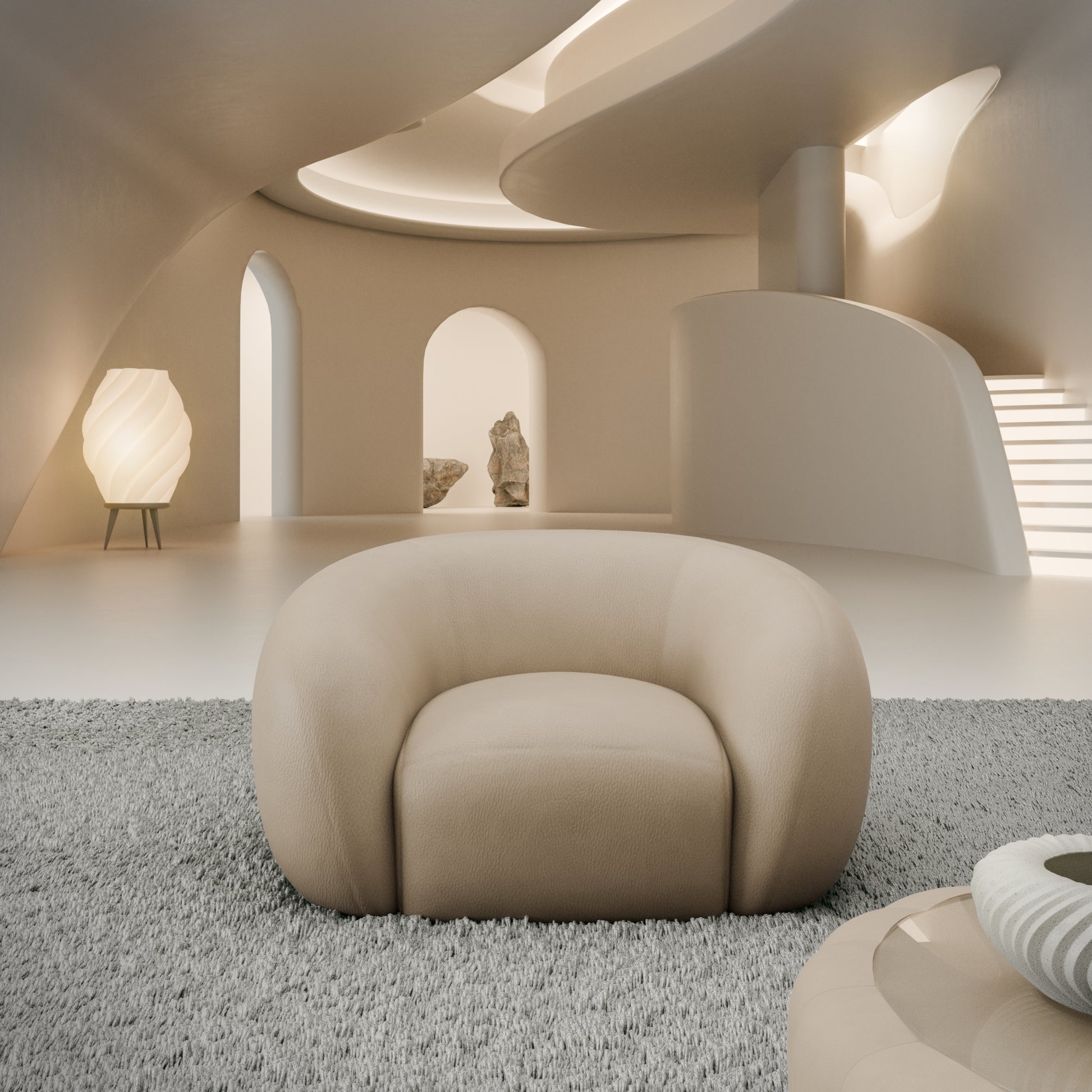 
Design Echtleder Loungesessel „Serano“ - Echtleder Beige