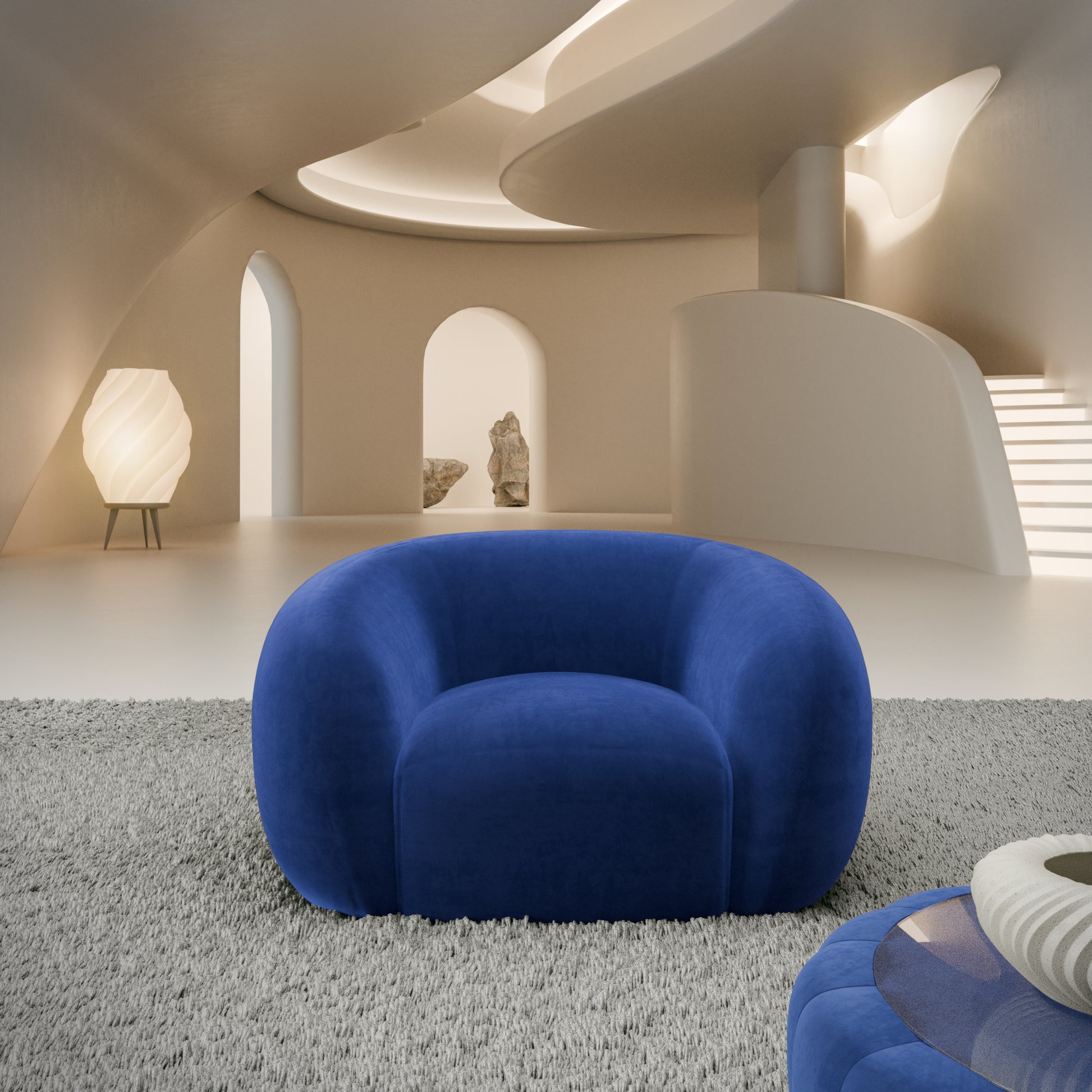 
Design Loungesessel „Serano“ mit Samtbezug - Samtbezug Königsblau