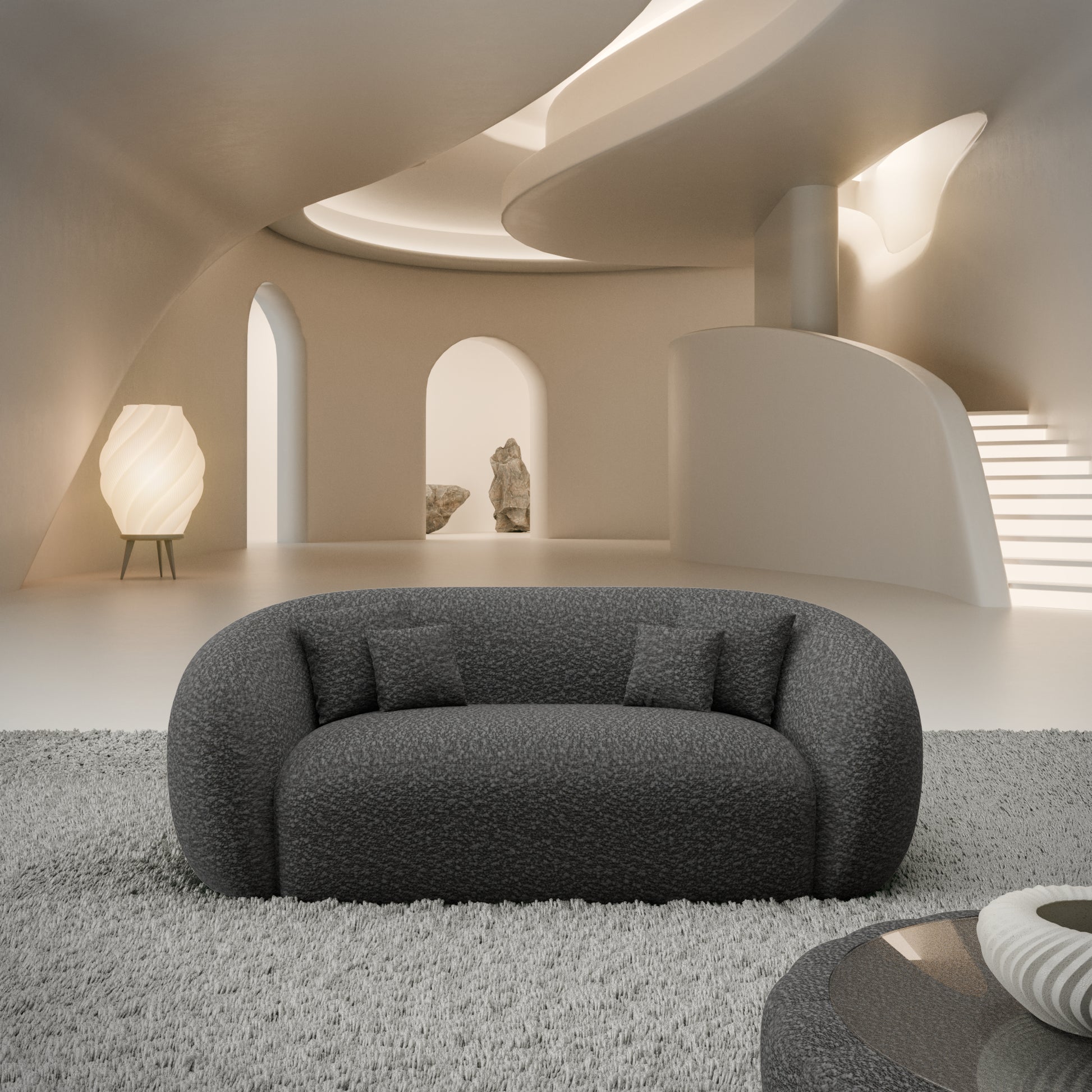 
2-Sitzer Design Sofa „Serano“ mit Bouclé-Bezug - Bouclé Graphit