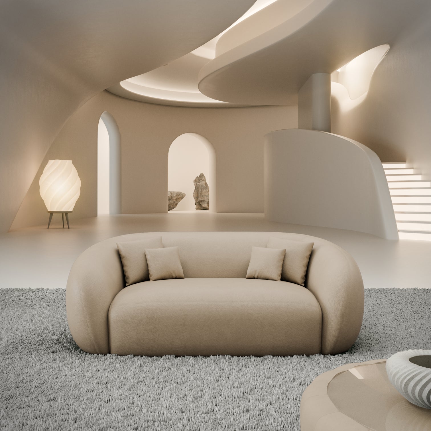 
2-Sitzer Design Echtleder Sofa „Serano“ - Echtleder Beige