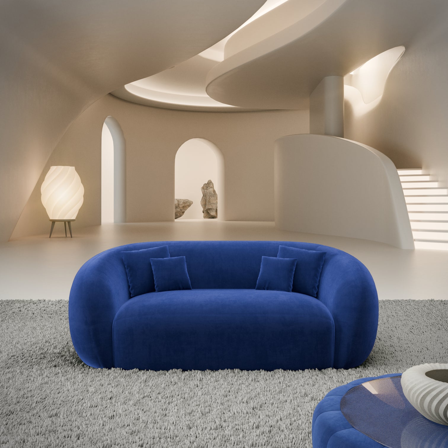 
2-seat designer corner sofa “Serano” with velvet upholstery - Velvet cover Royal Blue