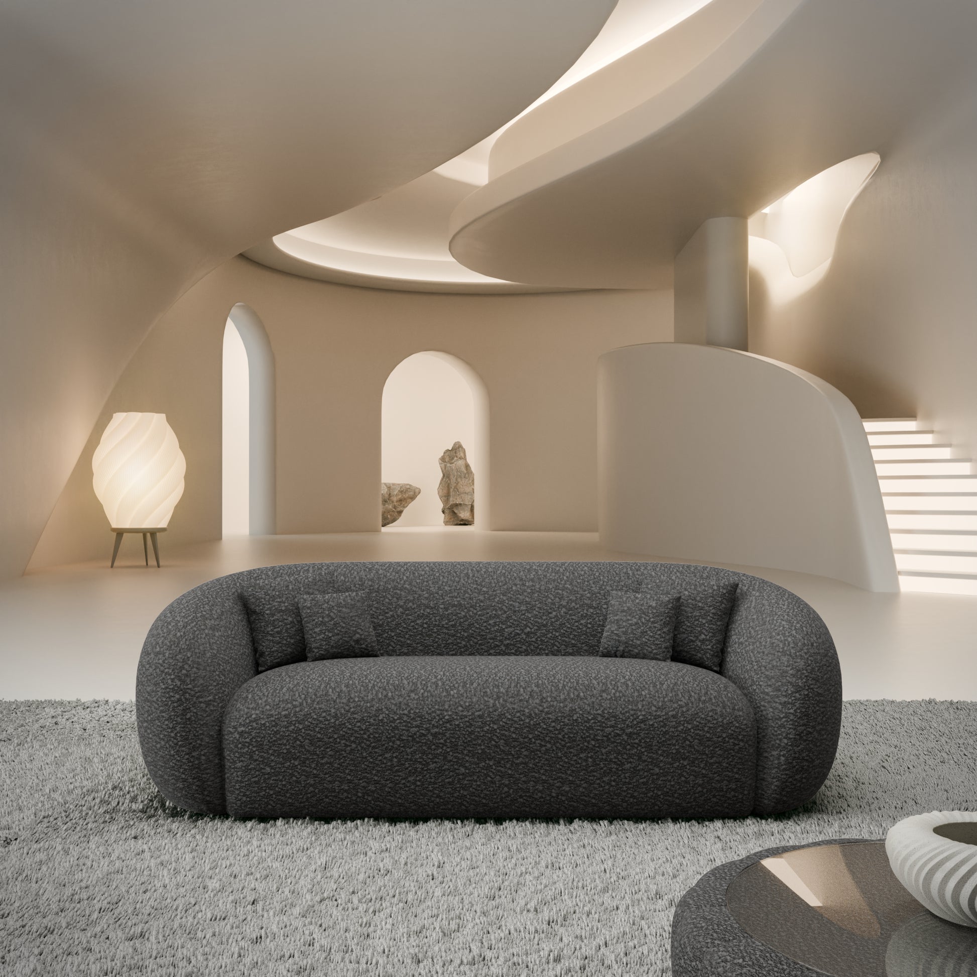 
3-Sitzer Design Sofa „Serano“ mit Bouclé-Bezug - Bouclé Graphit