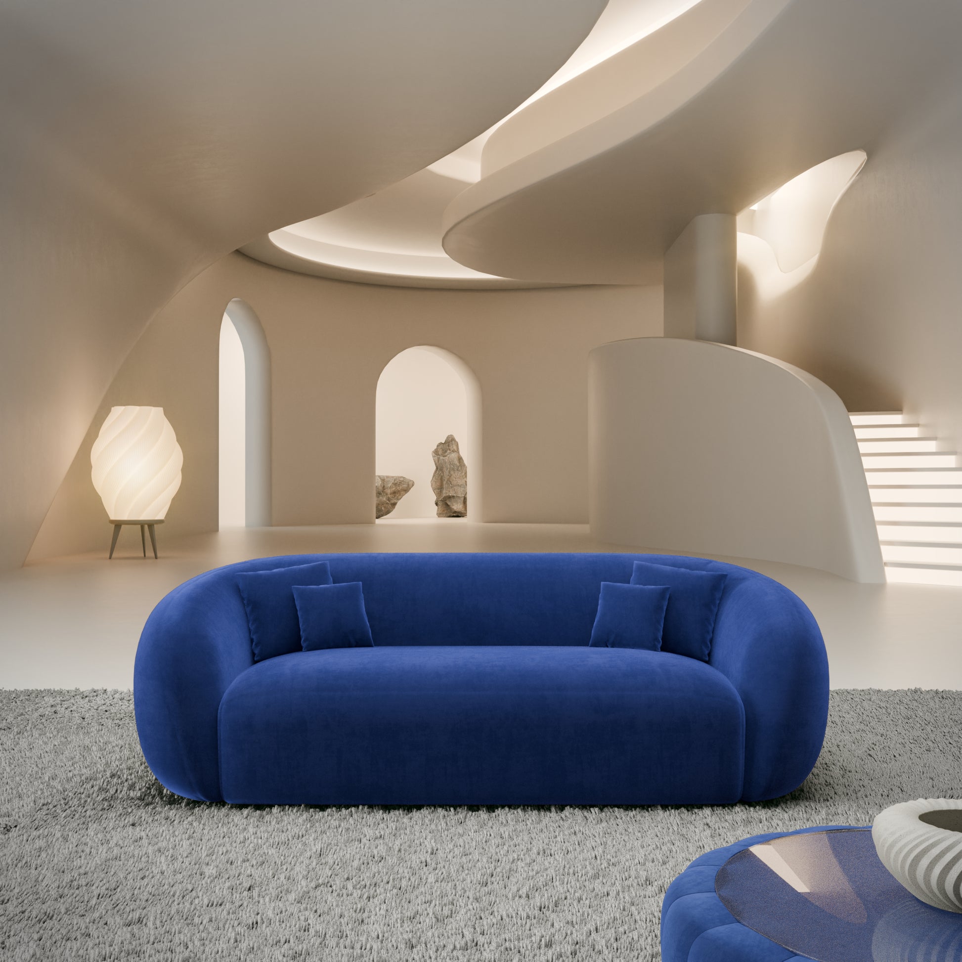 
3-Sitzer Design Ecksofa „Serano“ mit Samtbezug - Samtbezug Königsblau