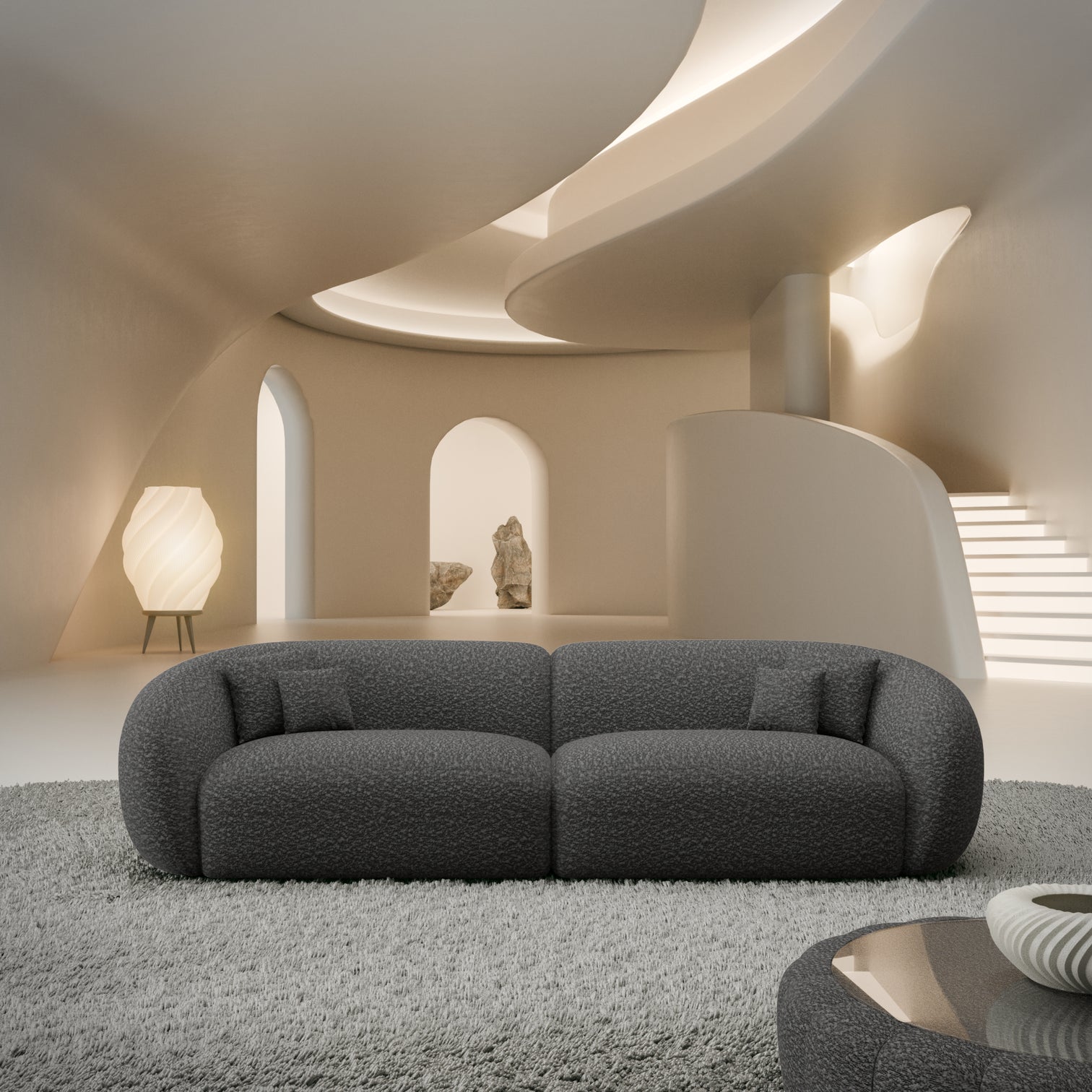 
4-seat designer sofa “Serano” with bouclé upholstery - Bouclé Graphite