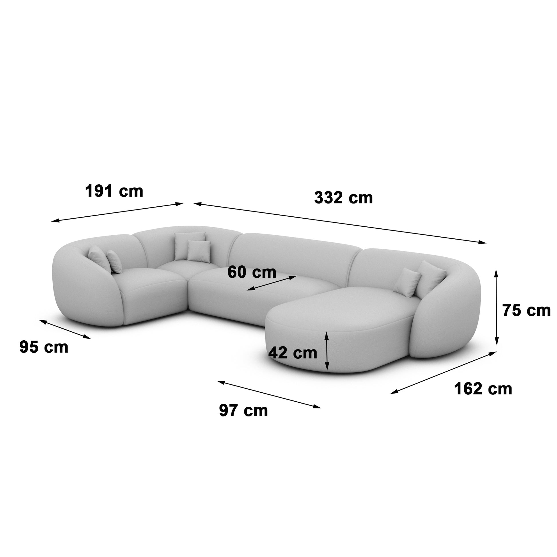 
6-Sitzer Design Echtleder Panorama-Sofa „Serano XL“ - Echtleder Beige / Lange Seite links