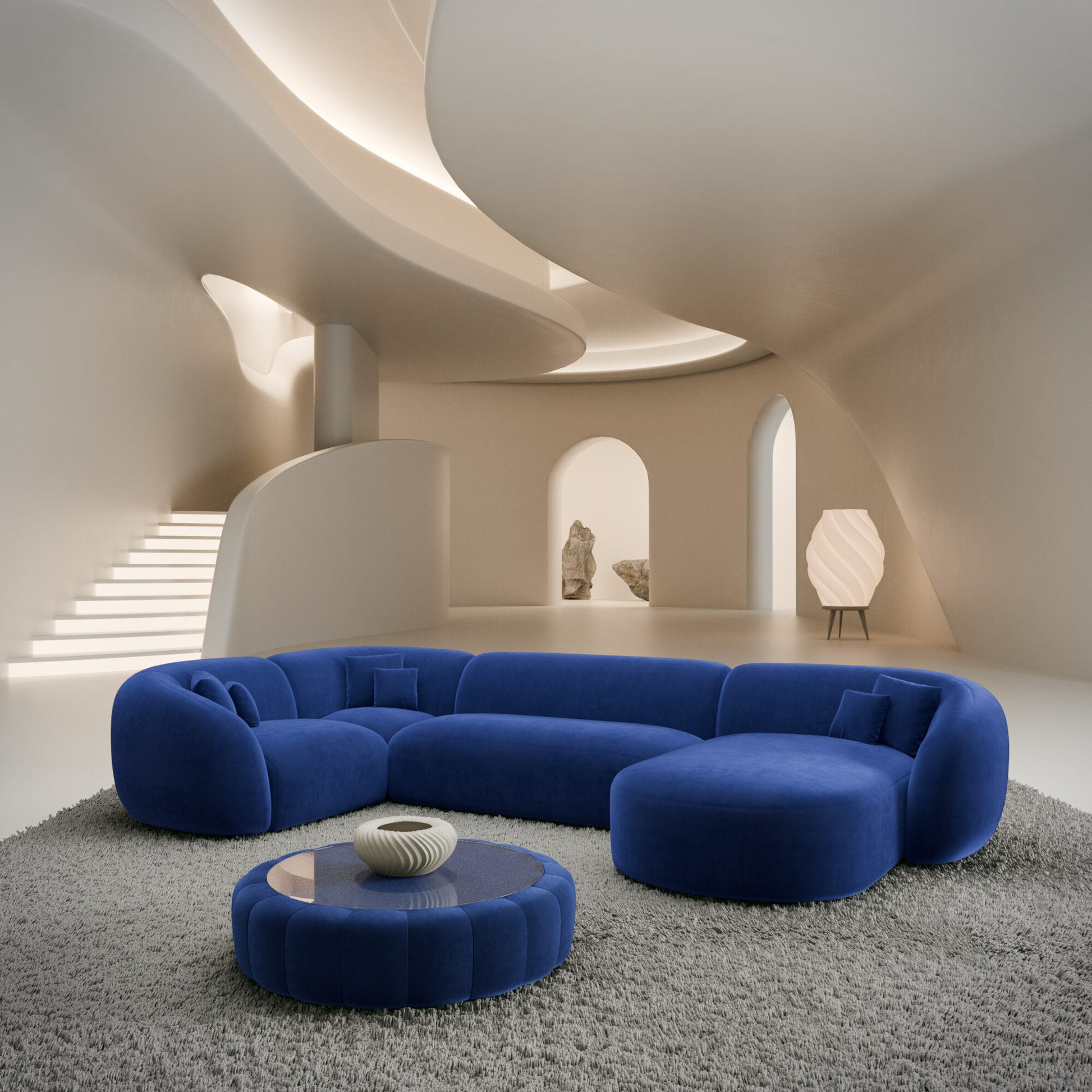 
6-Sitzer Design Panorama-Sofa „Serano XL“ mit Samtbezug - Samtbezug Königsblau / Lange Seite links