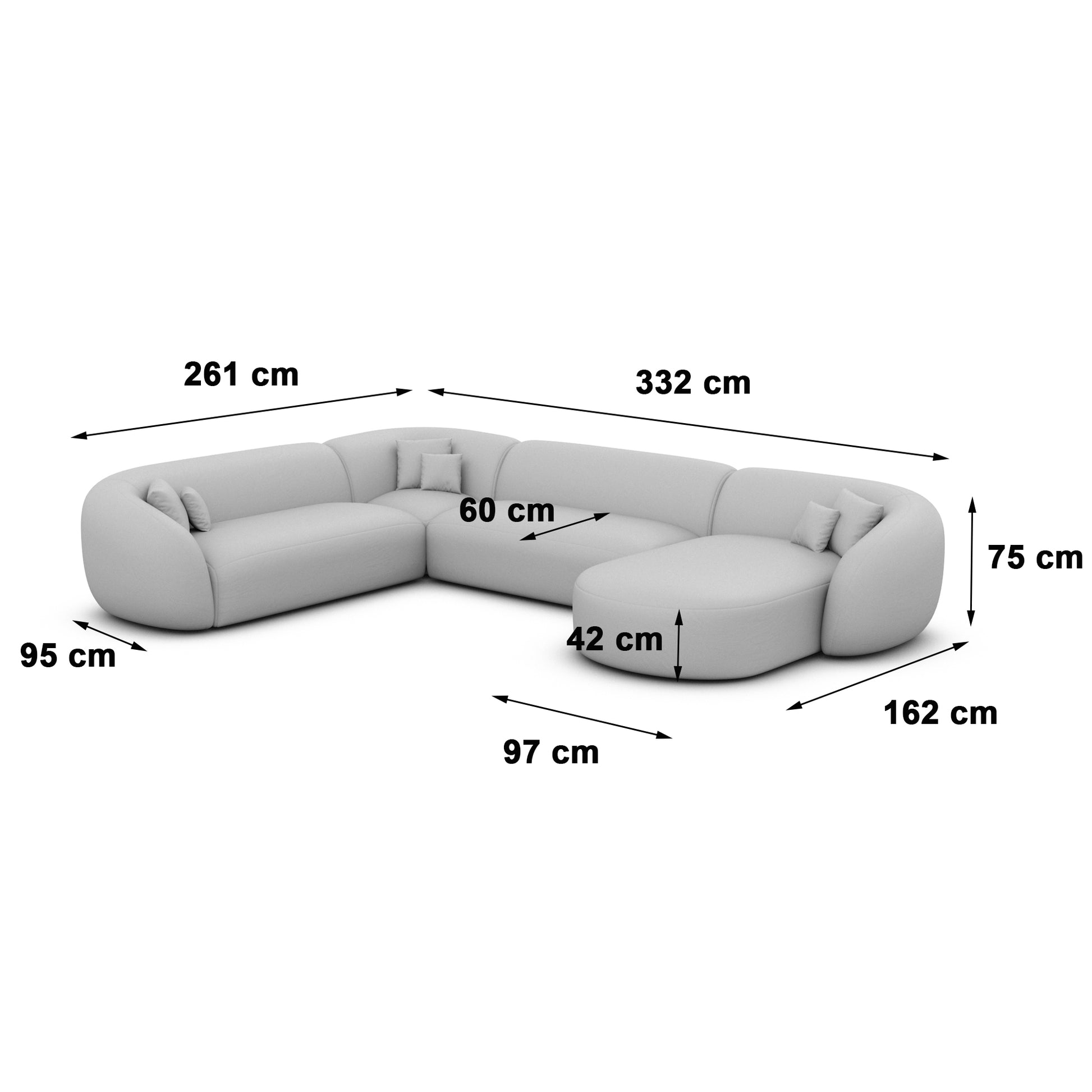 
7-Sitzer Design Echtleder Panorama-Sofa „Serano XXL“ - Echtleder Beige / Lange Seite links