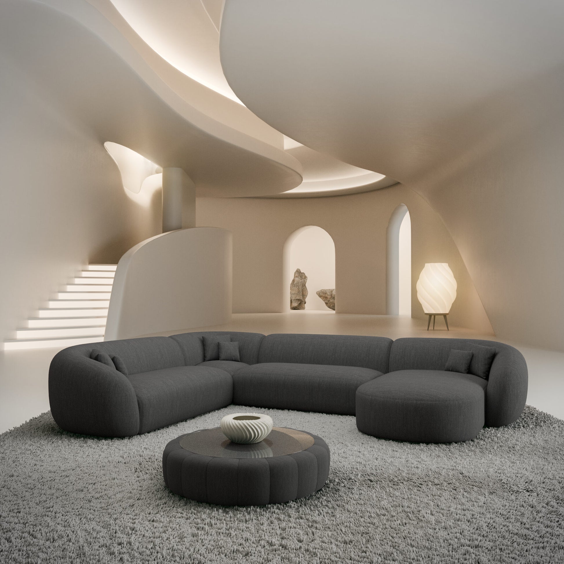 
7-Sitzer Design Panorama-Sofa „Serano XXL“ mit Strukturstoff-Bezug - Strukturstoff Anthrazit / Lange Seite links