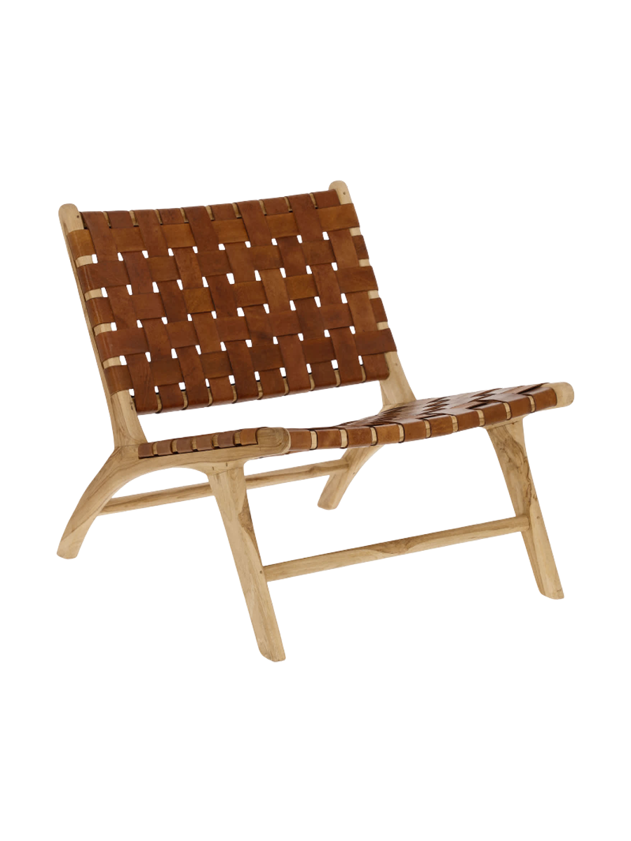 
Fauteuil en cuir massif fait main « Calixta » - Brun, Naturel