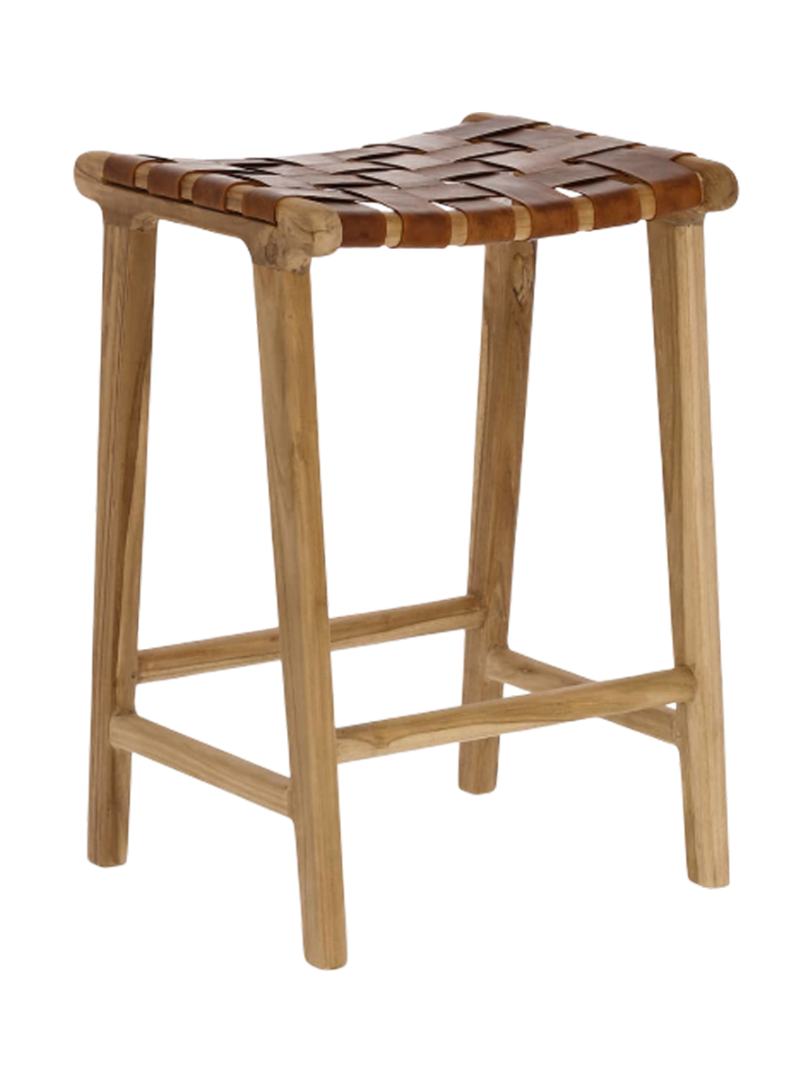 
Tabouret massif fait main « Calixta » - Marron, naturel