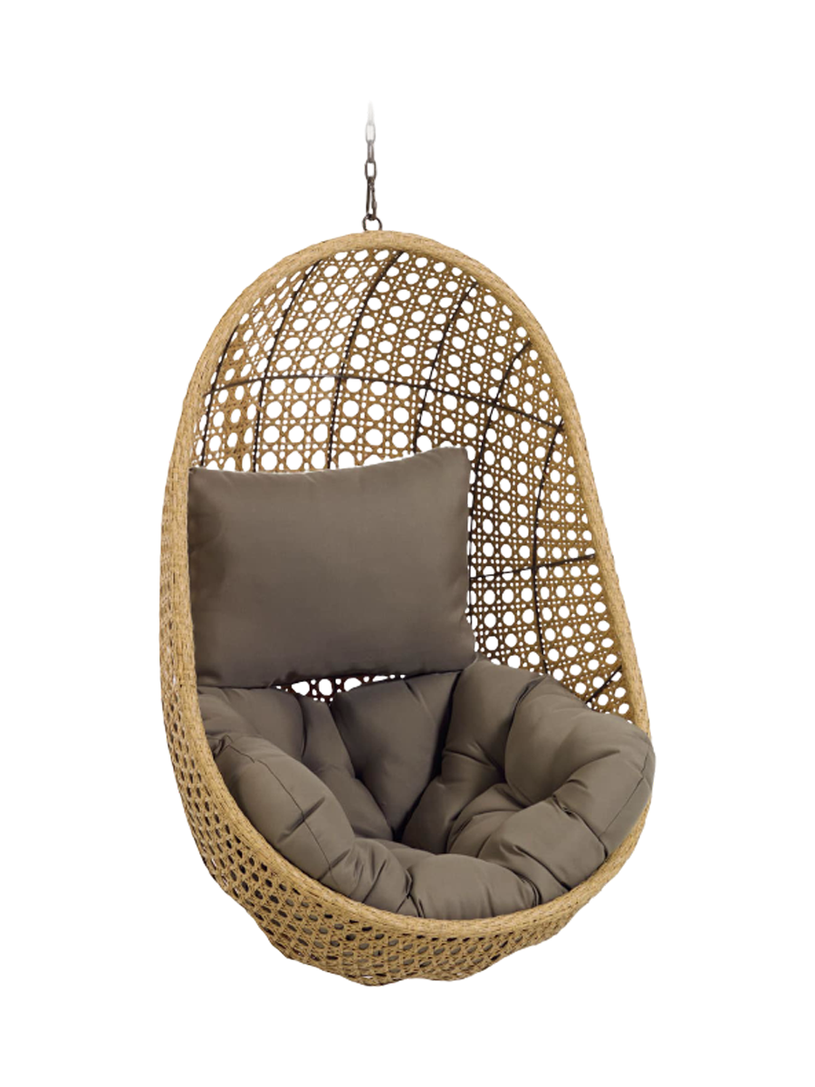 
Fauteuil suspendu In/Outdoor de qualité supérieure « Cira » - Structure : Gris clair, Panier : Beige/Vert, Coussins : Beige
