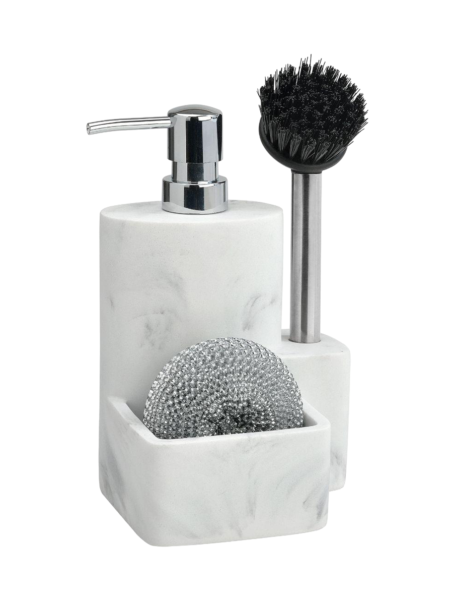 
Distributeur de savon Lucy avec éponge et brosse - Blanc