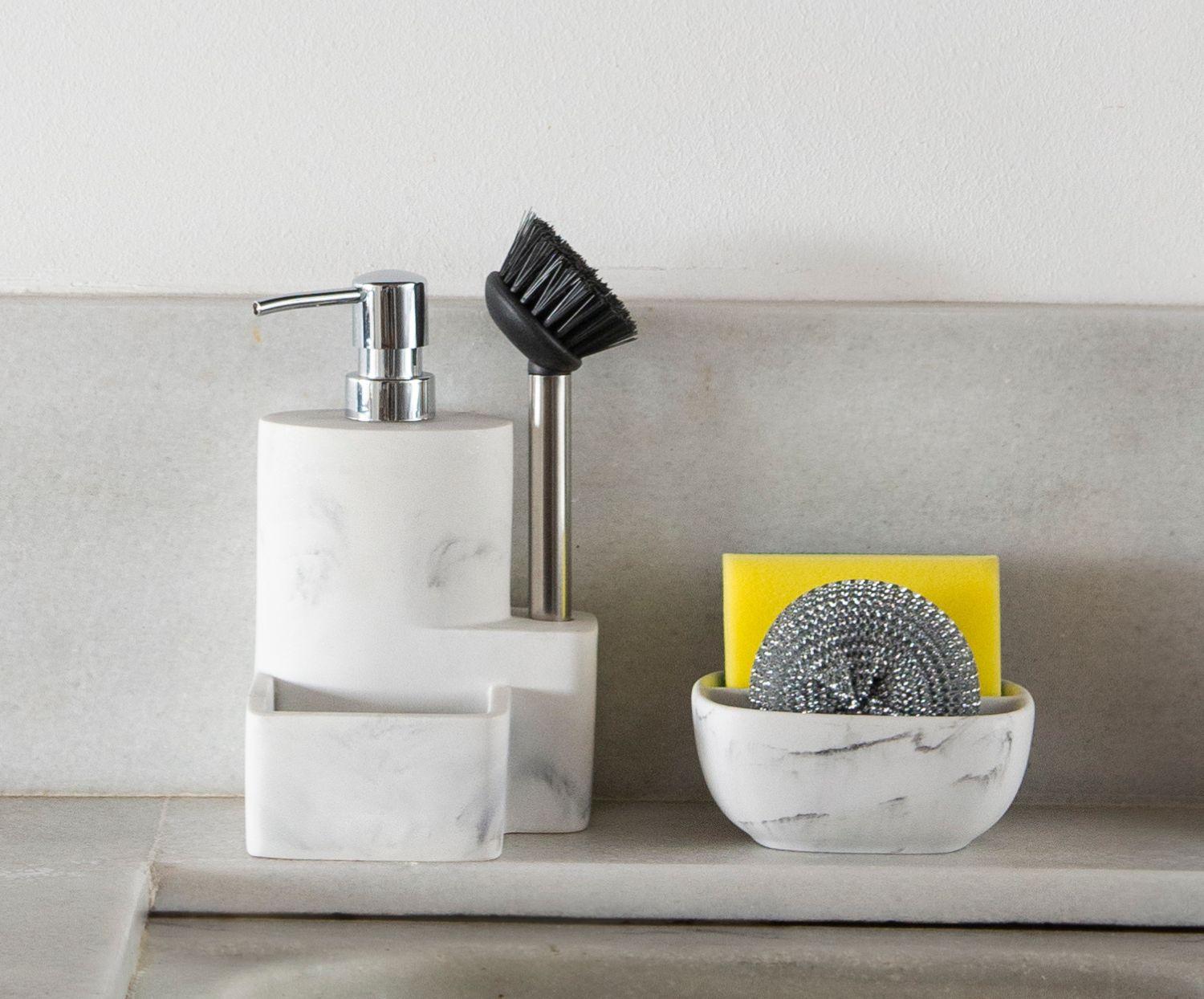 
Distributeur de savon Lucy avec éponge et brosse - Blanc