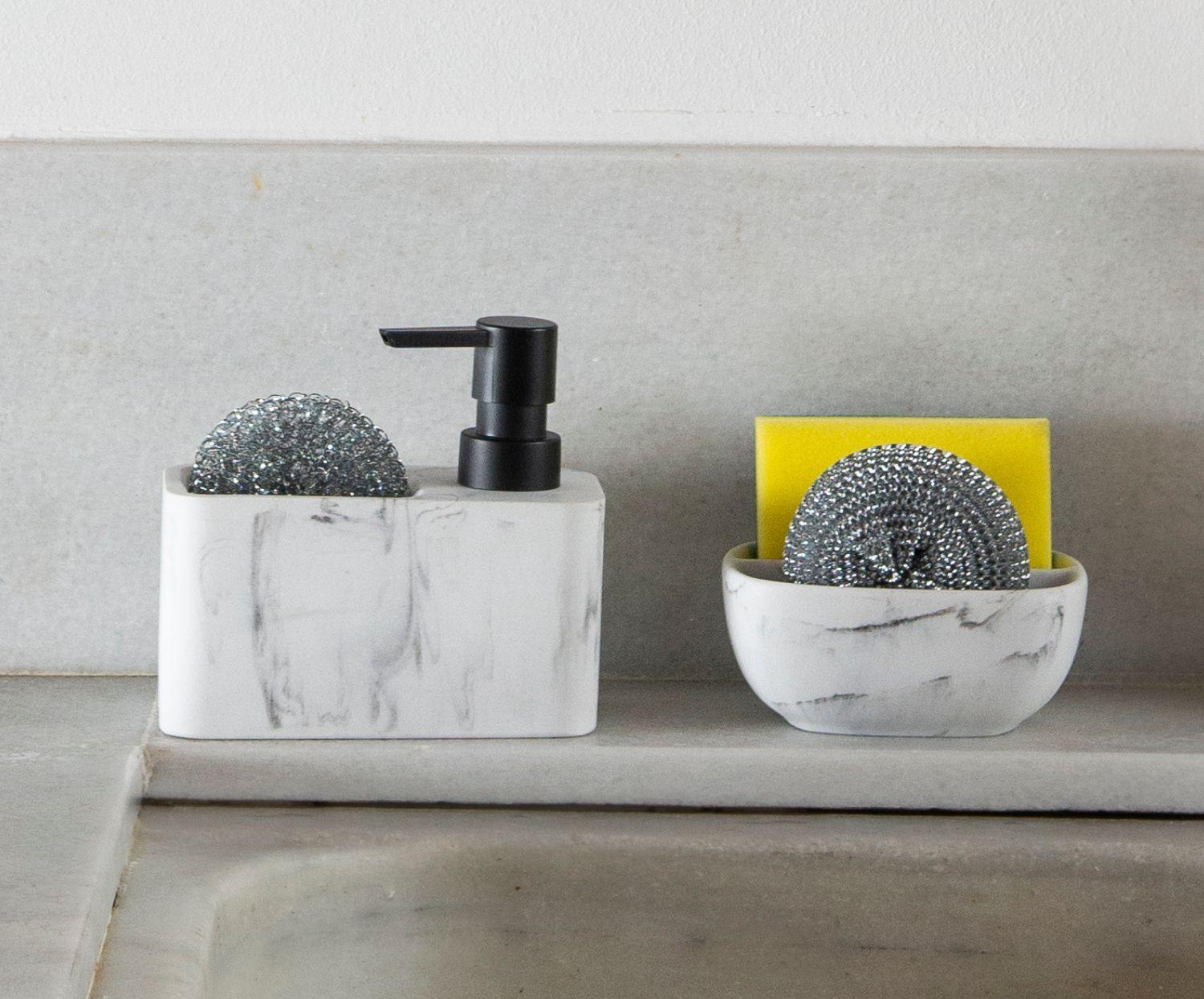
Distributeur de savon « Lucy » avec éponge, effet marbre blanc