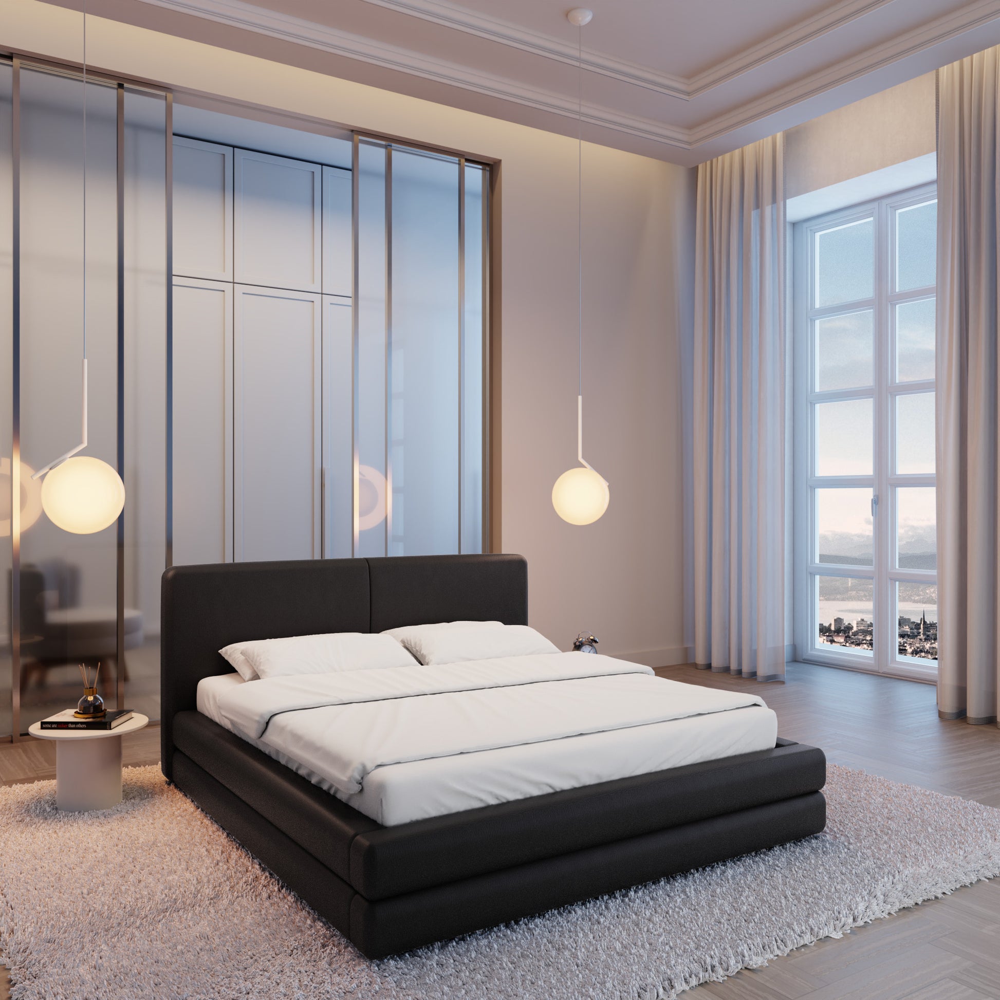 
Design Polsterbett „Liora“ mit Ablagefach, Kunstleder Schwarz - 140 x 200 cm