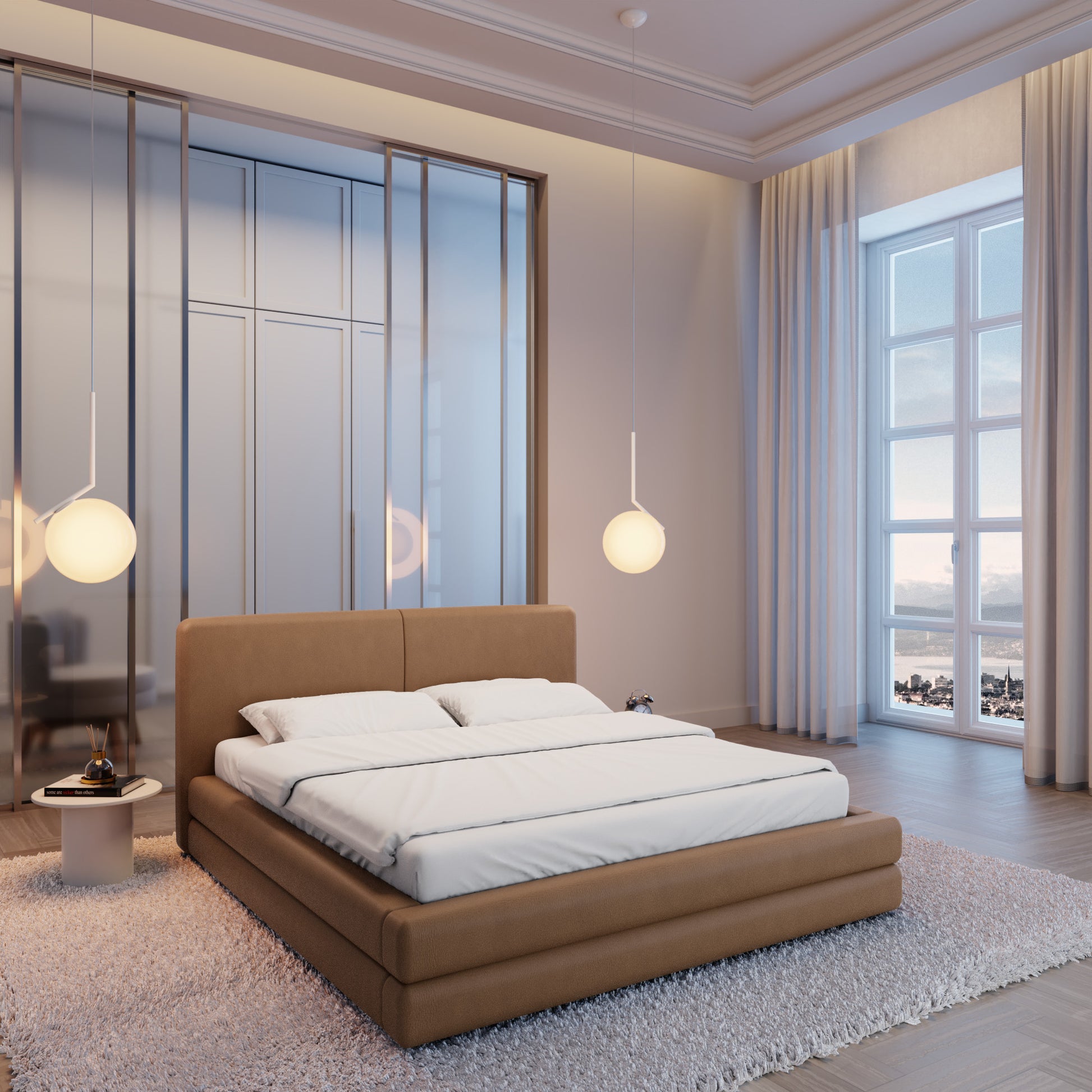 
Design Polsterbett „Liora“ mit Ablagefach, Kunstleder Choco Brown - 140 x 200 cm