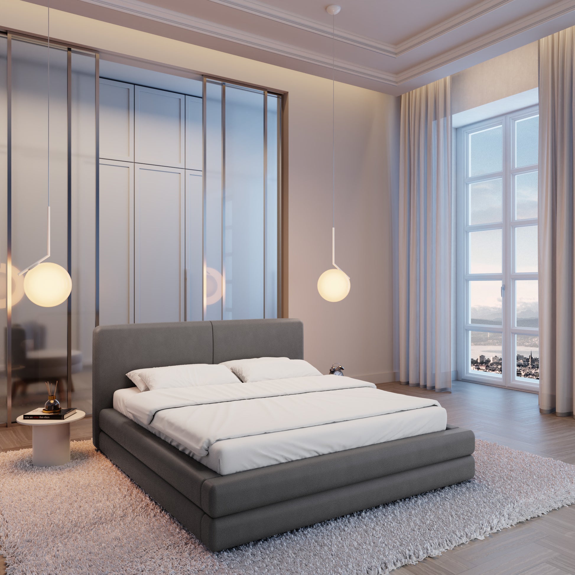 
Design Polsterbett „Liora“ mit Ablagefach, Kunstleder Grau - 140 x 200 cm