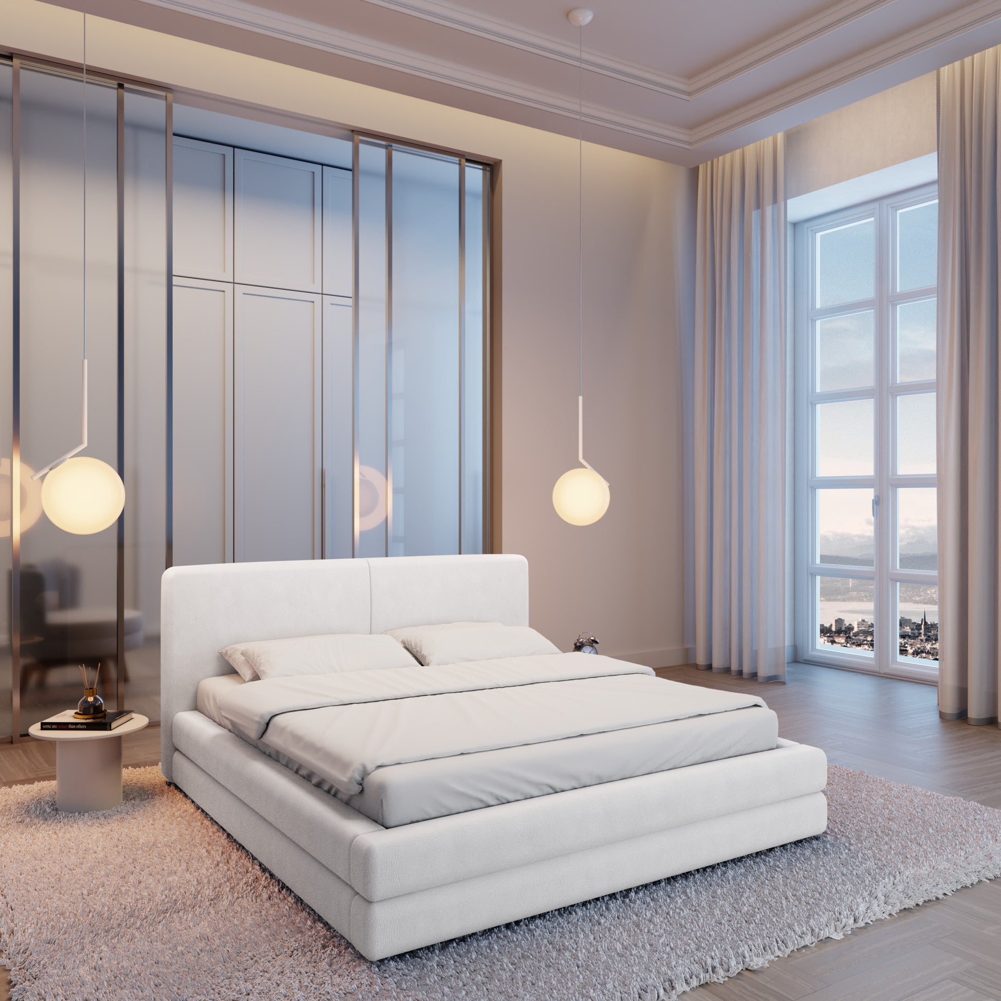 
Design Polsterbett „Liora“ mit Ablagefach, Kunstleder Weiss - 140 x 200 cm