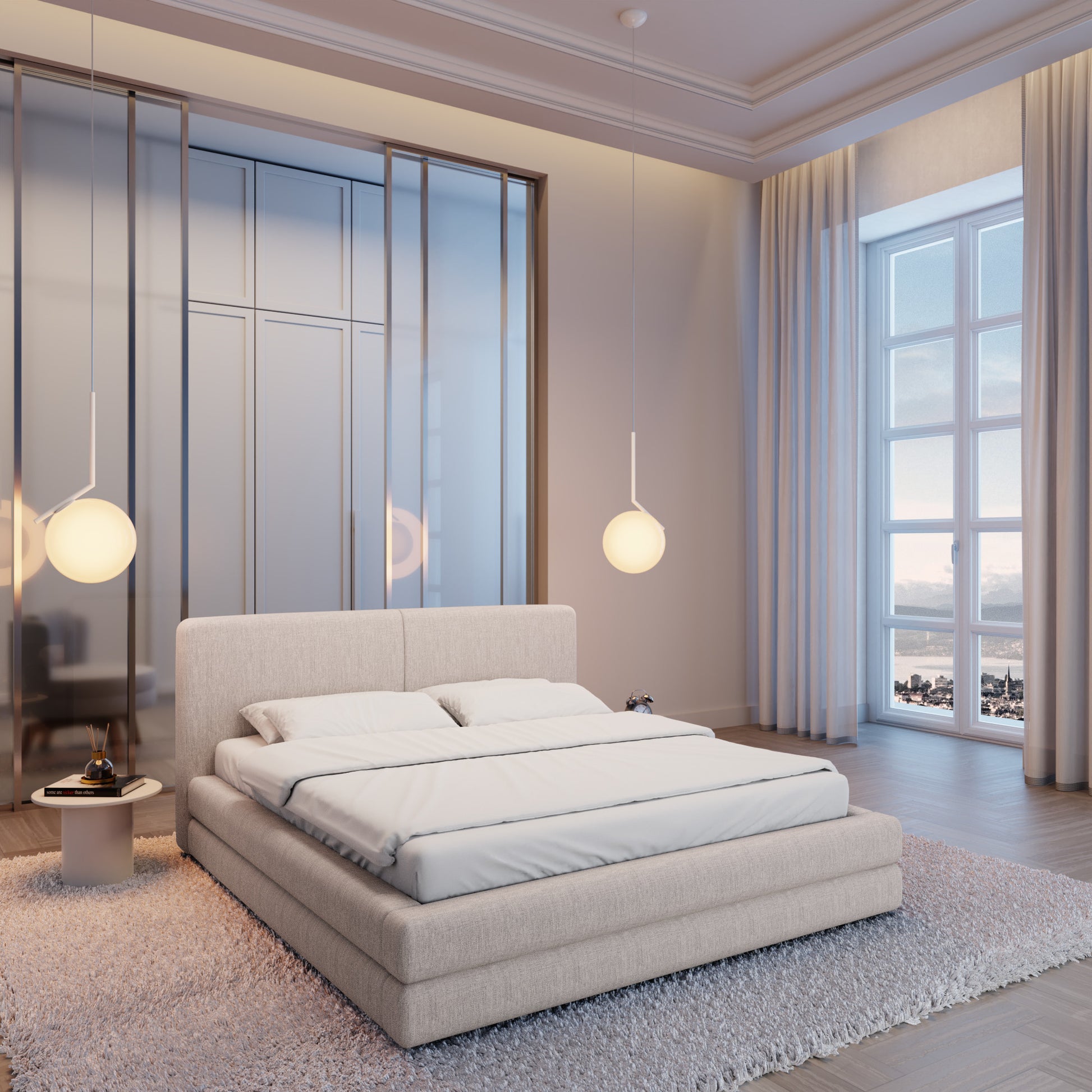 
Design Polsterbett „Liora“ mit Ablagefach, Webstoff Beige - 140 x 200 cm
