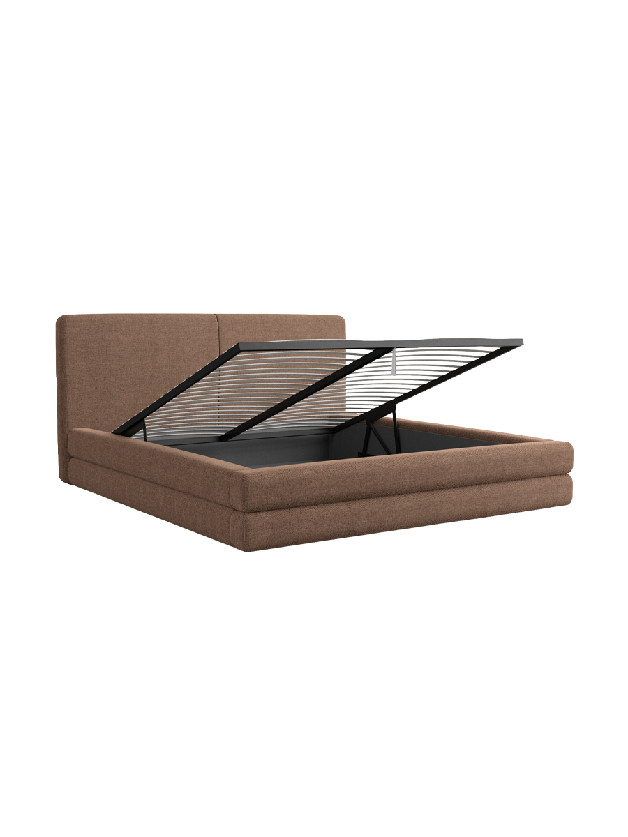 
Design Polsterbett „Liora“ mit Ablagefach, Webstoff Braun - 140 x 200 cm
