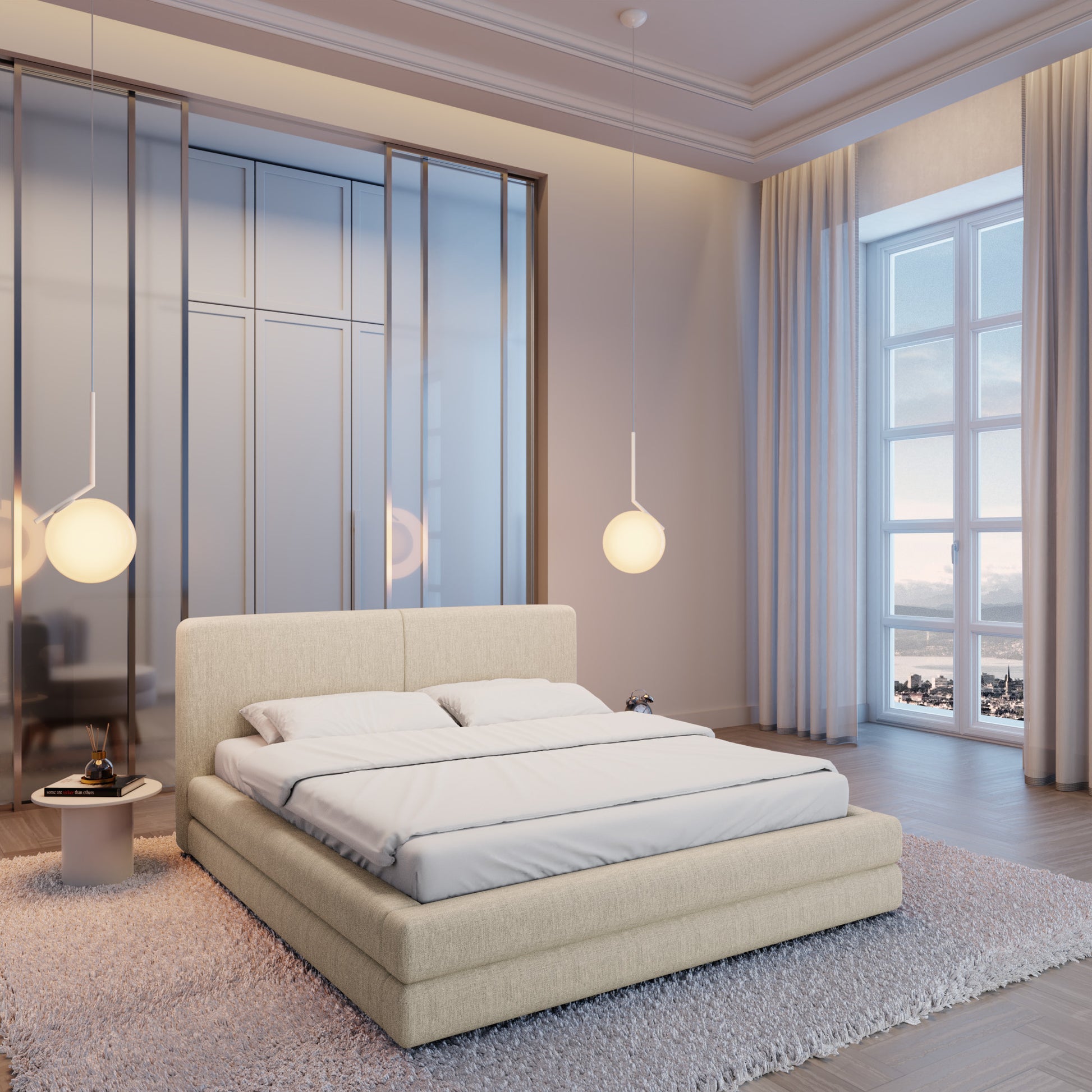 
Design Polsterbett „Liora“ mit Ablagefach, Webstoff Cream - 140 x 200 cm