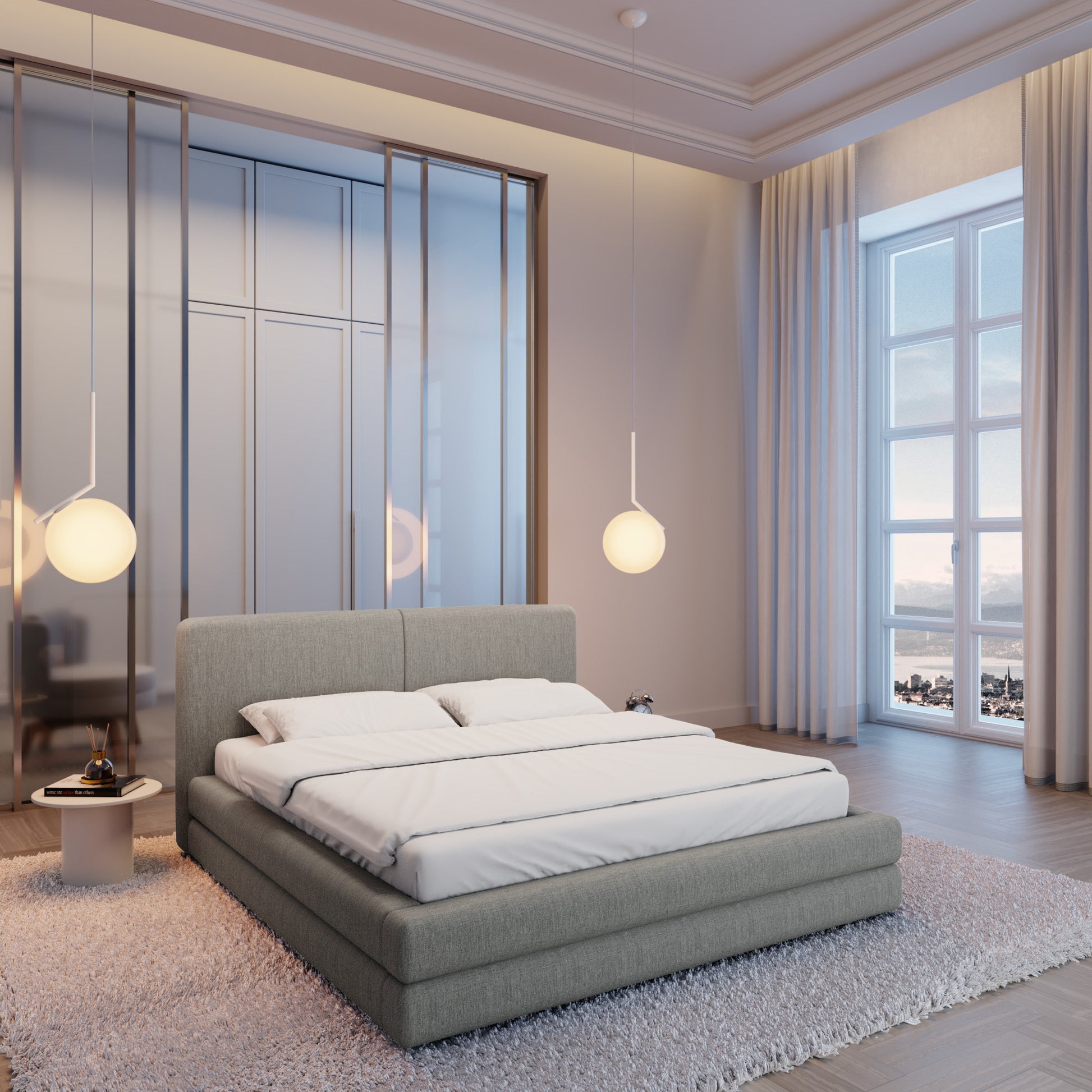 
Design Polsterbett „Liora“ mit Ablagefach, Webstoff Grau - 140 x 200 cm
