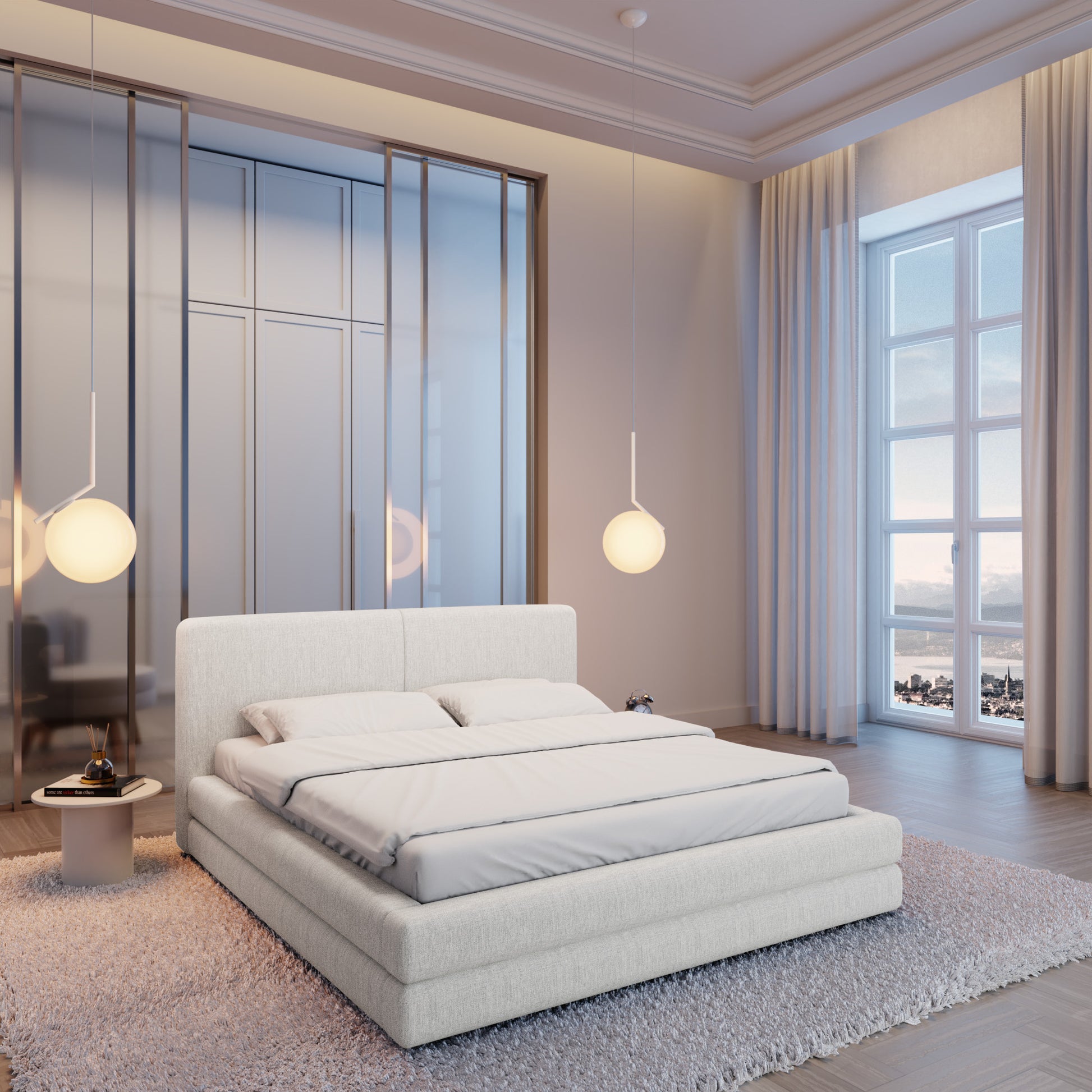 
Design Polsterbett „Liora“ mit Ablagefach, Webstoff Weiss - 140 x 200 cm