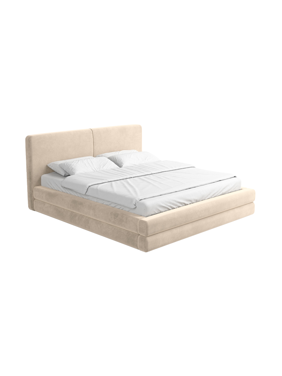 
Design Polsterbett „Liora“ mit Ablagefach, Samt Beige - 140 x 200 cm