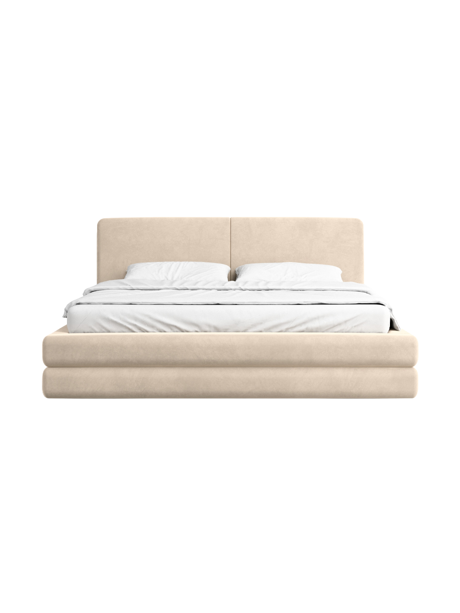 
Design Polsterbett „Liora“ mit Ablagefach, Samt Beige - 140 x 200 cm