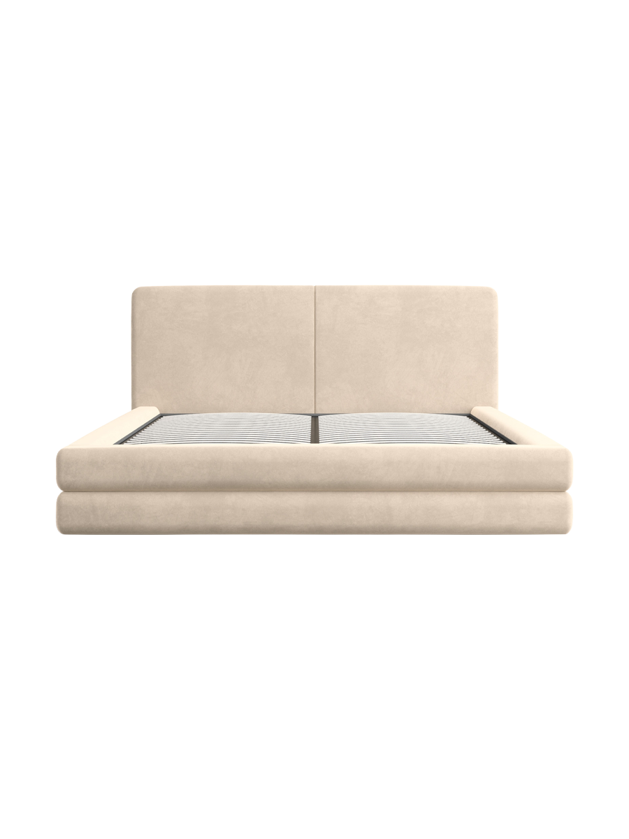 
Design Polsterbett „Liora“ mit Ablagefach, Samt Beige - 140 x 200 cm