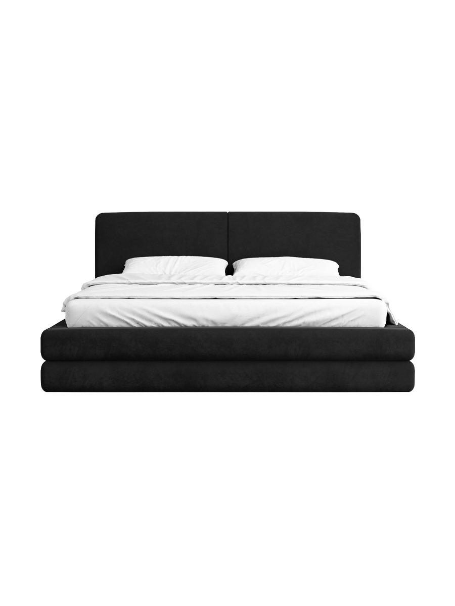 
Design Polsterbett „Liora“ mit Ablagefach, Samt Schwarz - 140 x 200 cm