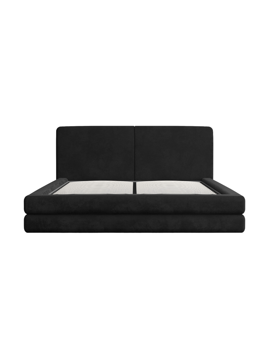 
Design Polsterbett „Liora“ mit Ablagefach, Samt Schwarz - 140 x 200 cm